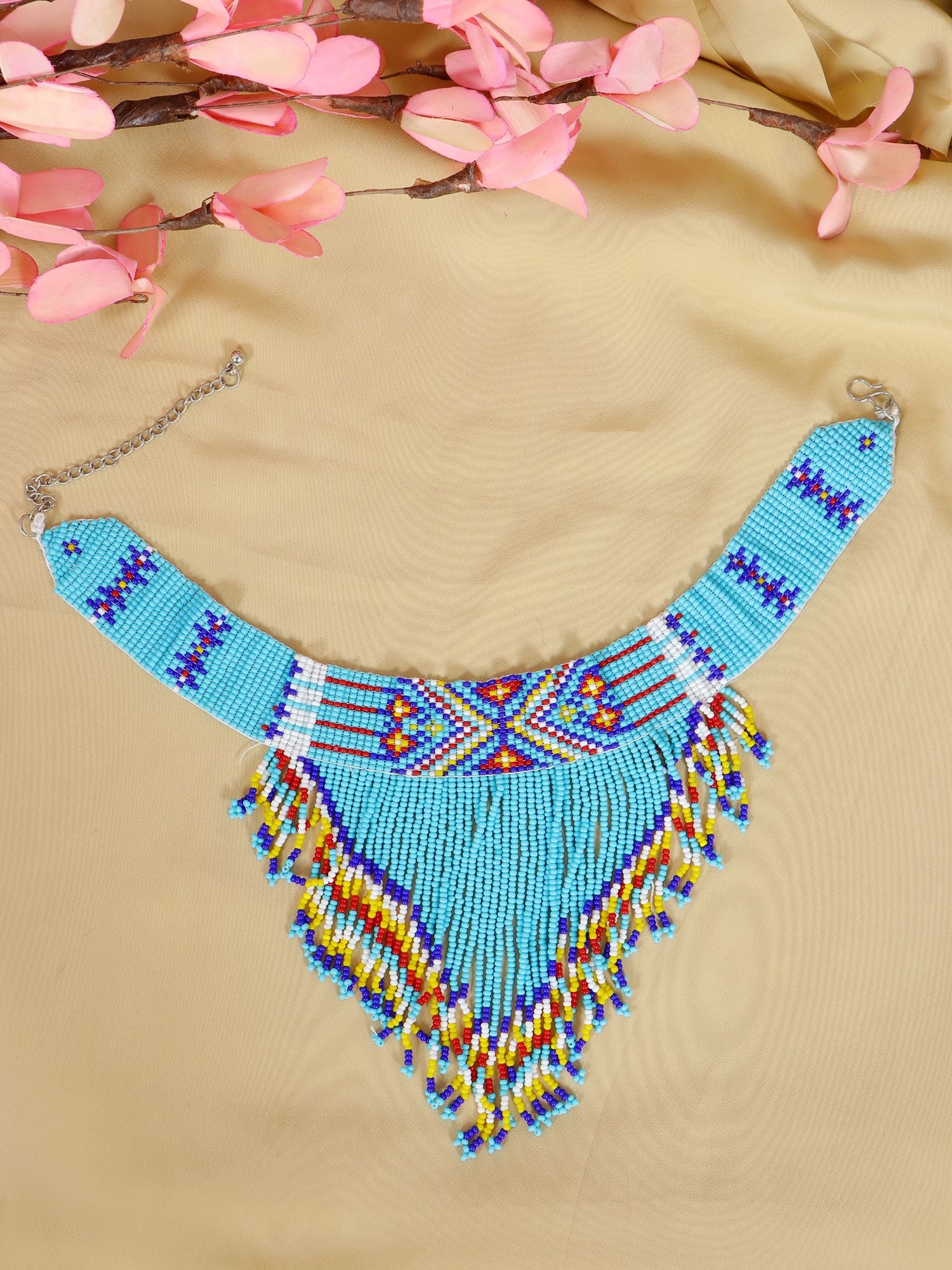 Sky-blue Tassel handmade beaded Choker necklace for women, perfect for parties and weddings