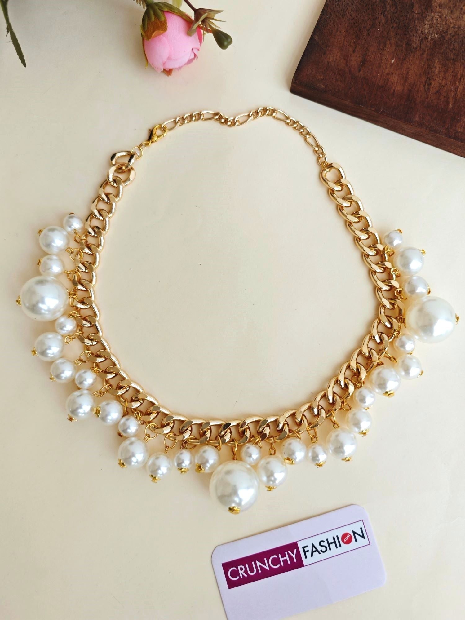 Handmade white pearl choker necklace with asymmetric design for women, perfect for everyday wear and parties