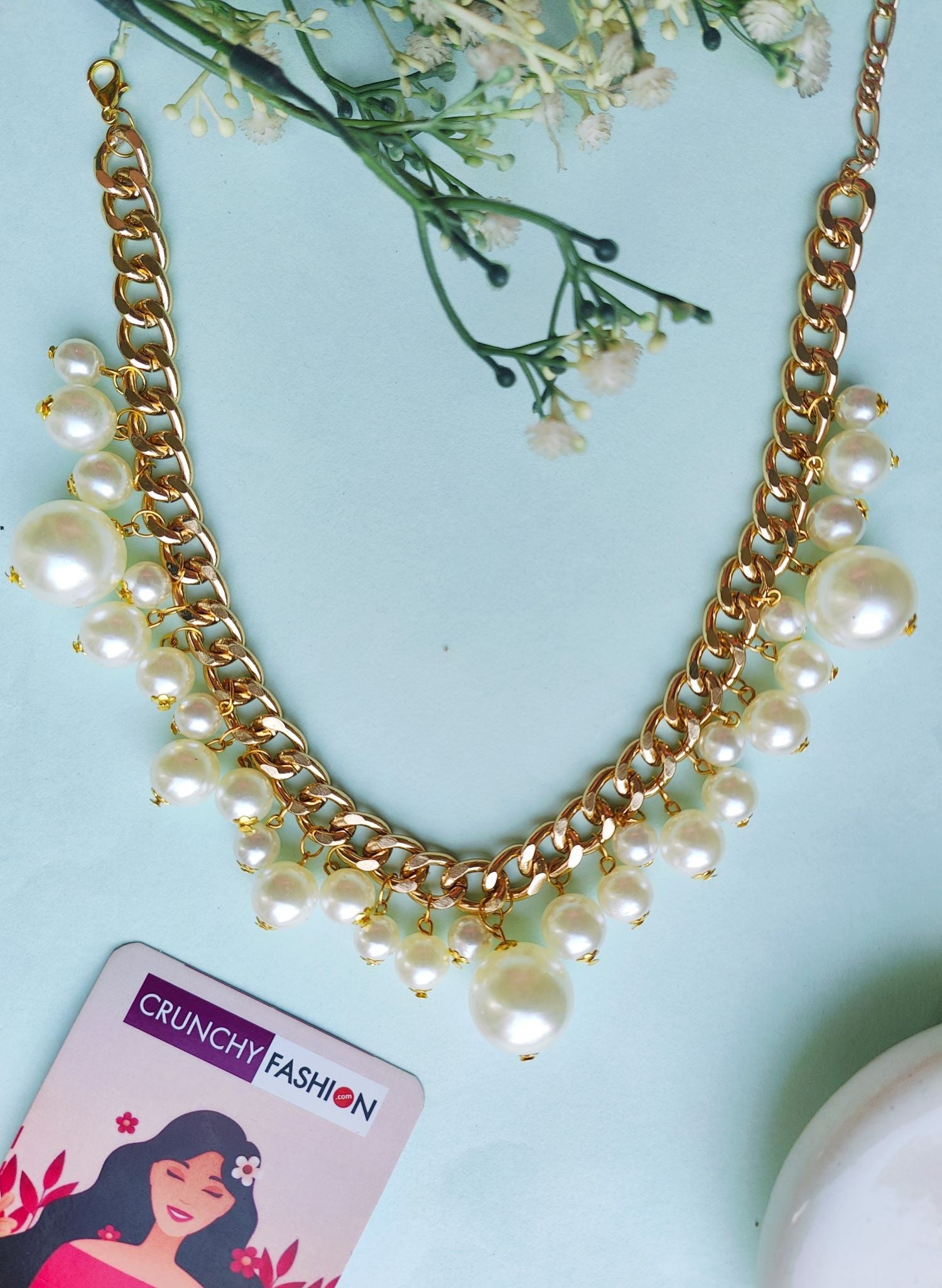 Handmade white pearl choker necklace with asymmetric design for women, perfect for everyday wear and parties