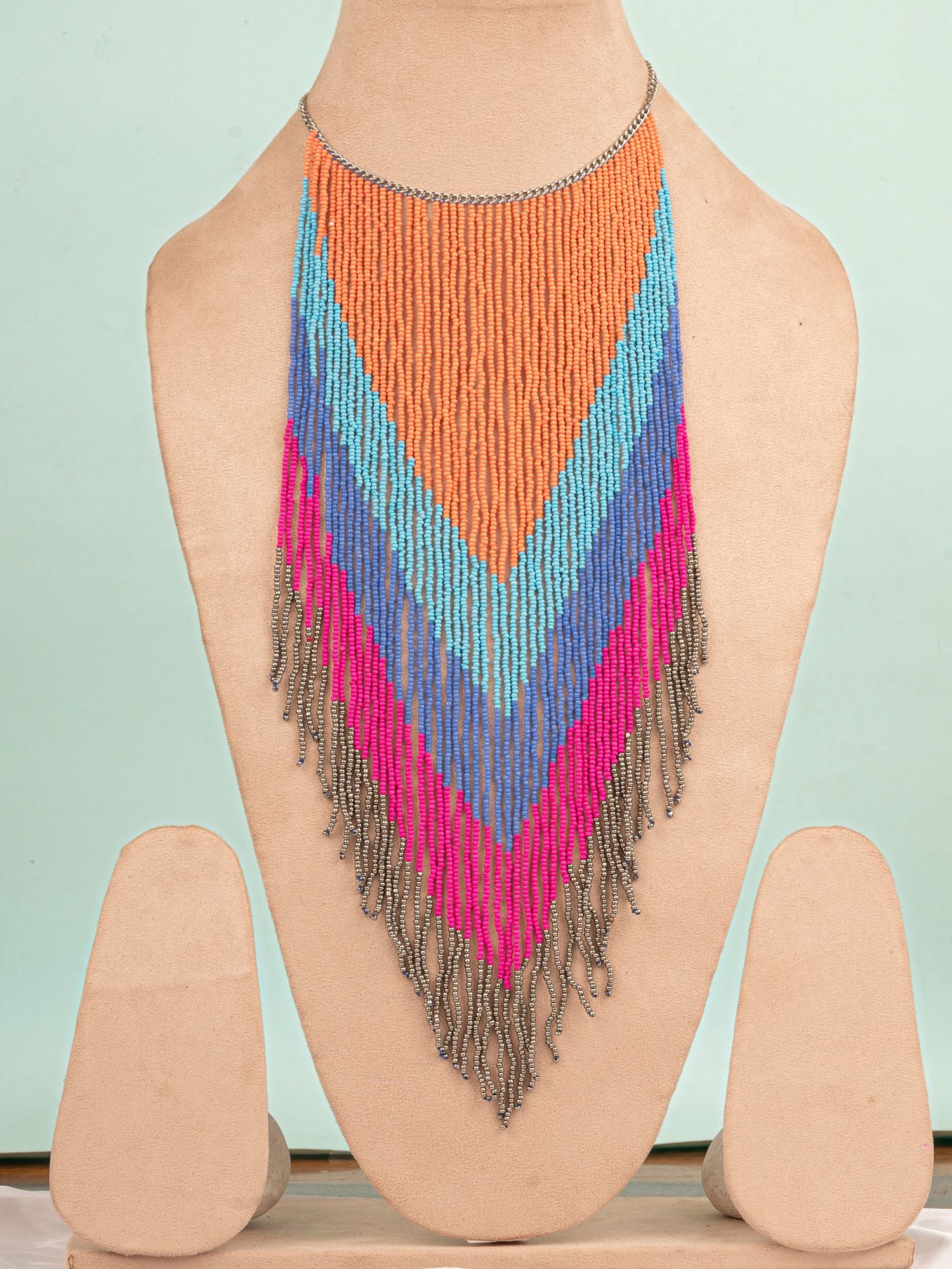 Handcrafted Multihued Beaded Waterfall Necklace for Girls, Women