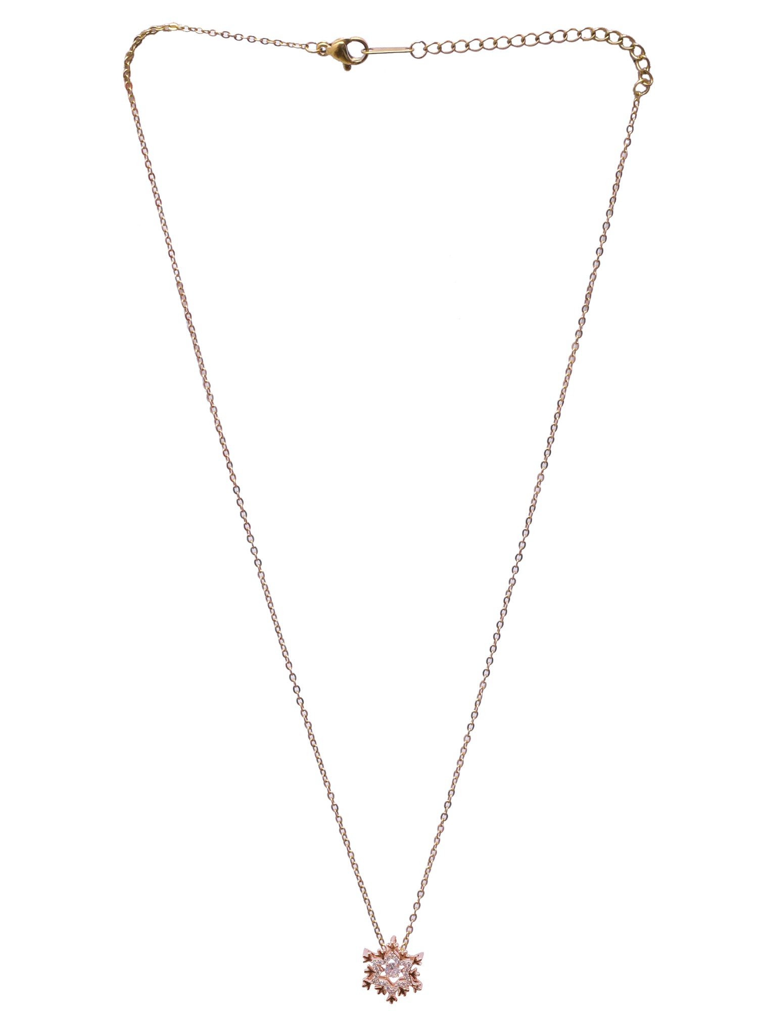 Crystal Studded Stainless Steel Snow Flakes Tarnish Free Pendant Necklace