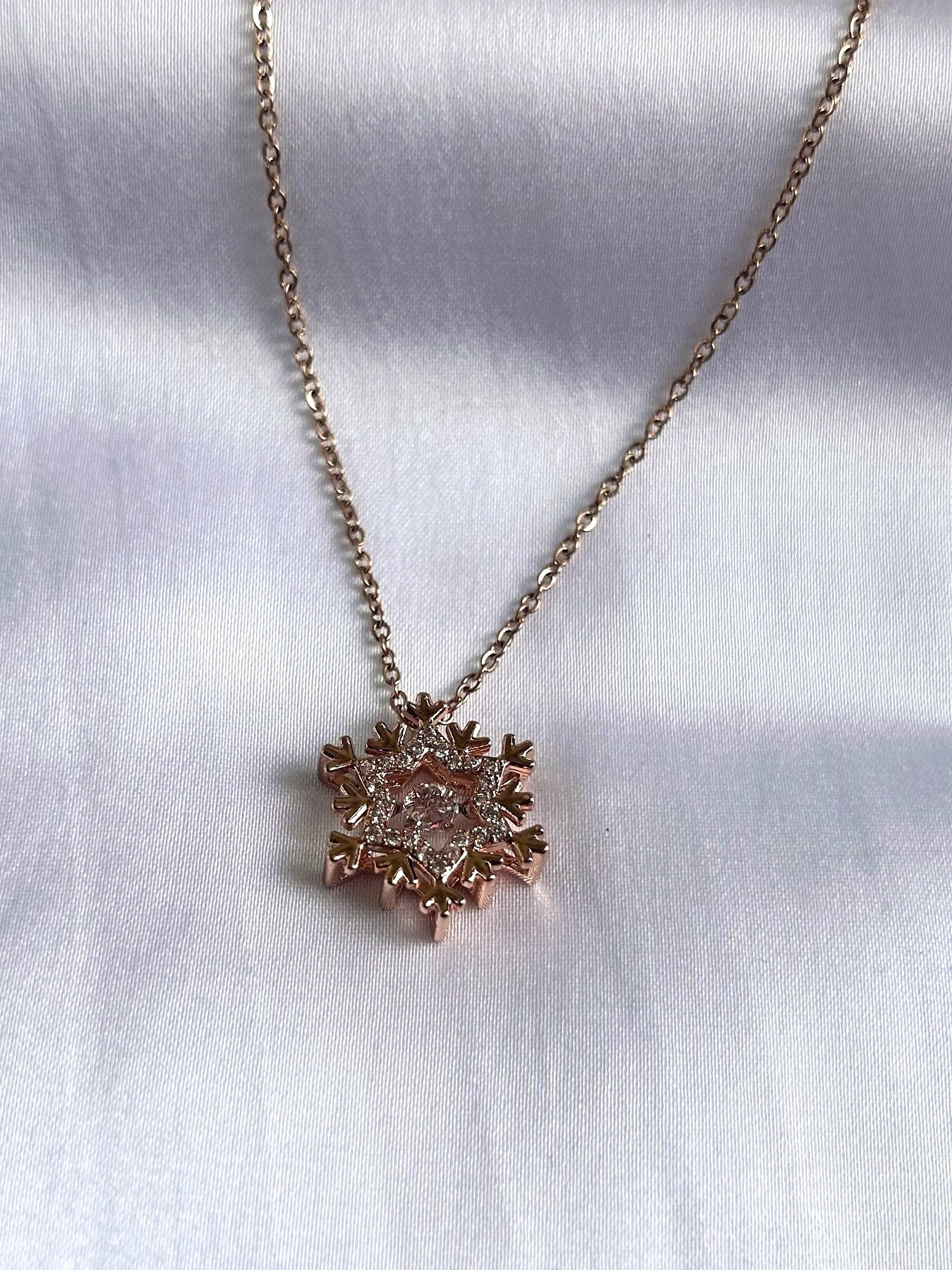 Crystal Studded Stainless Steel Snow Flakes Tarnish Free Pendant Necklace