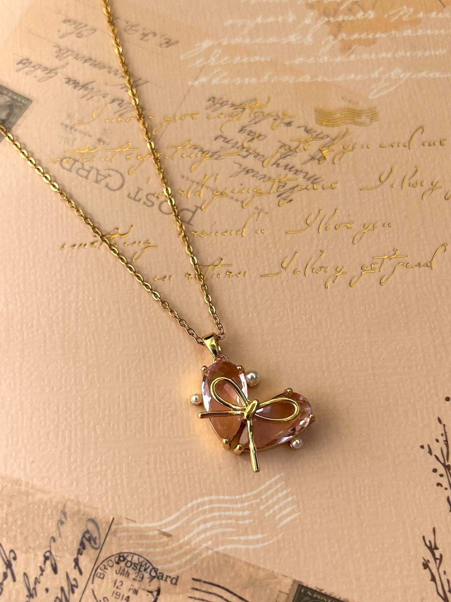 Crystal Studded Stainless Steel Tarnish Free Heart Pendant Necklace