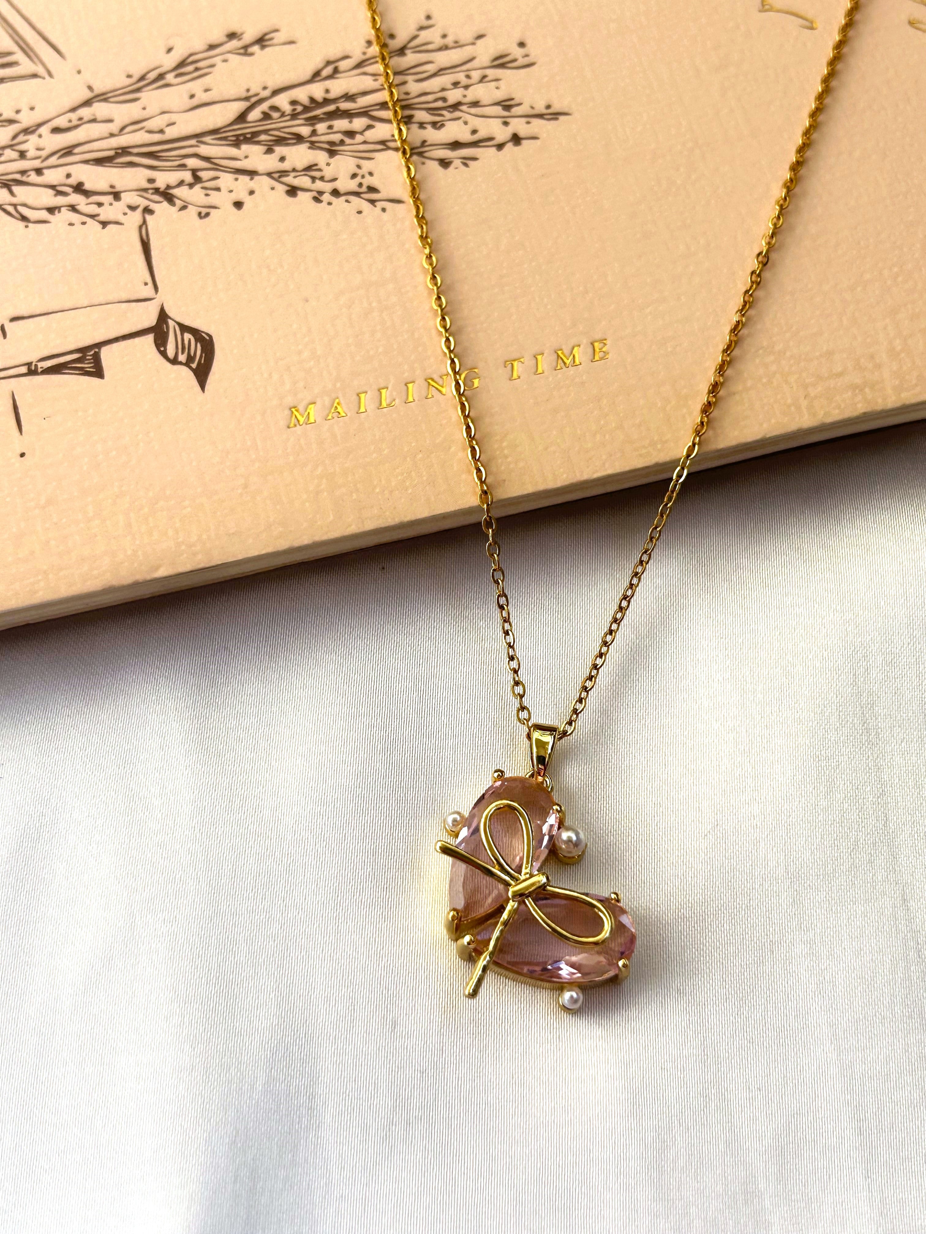 Crystal Studded Stainless Steel Tarnish Free Heart Pendant Necklace