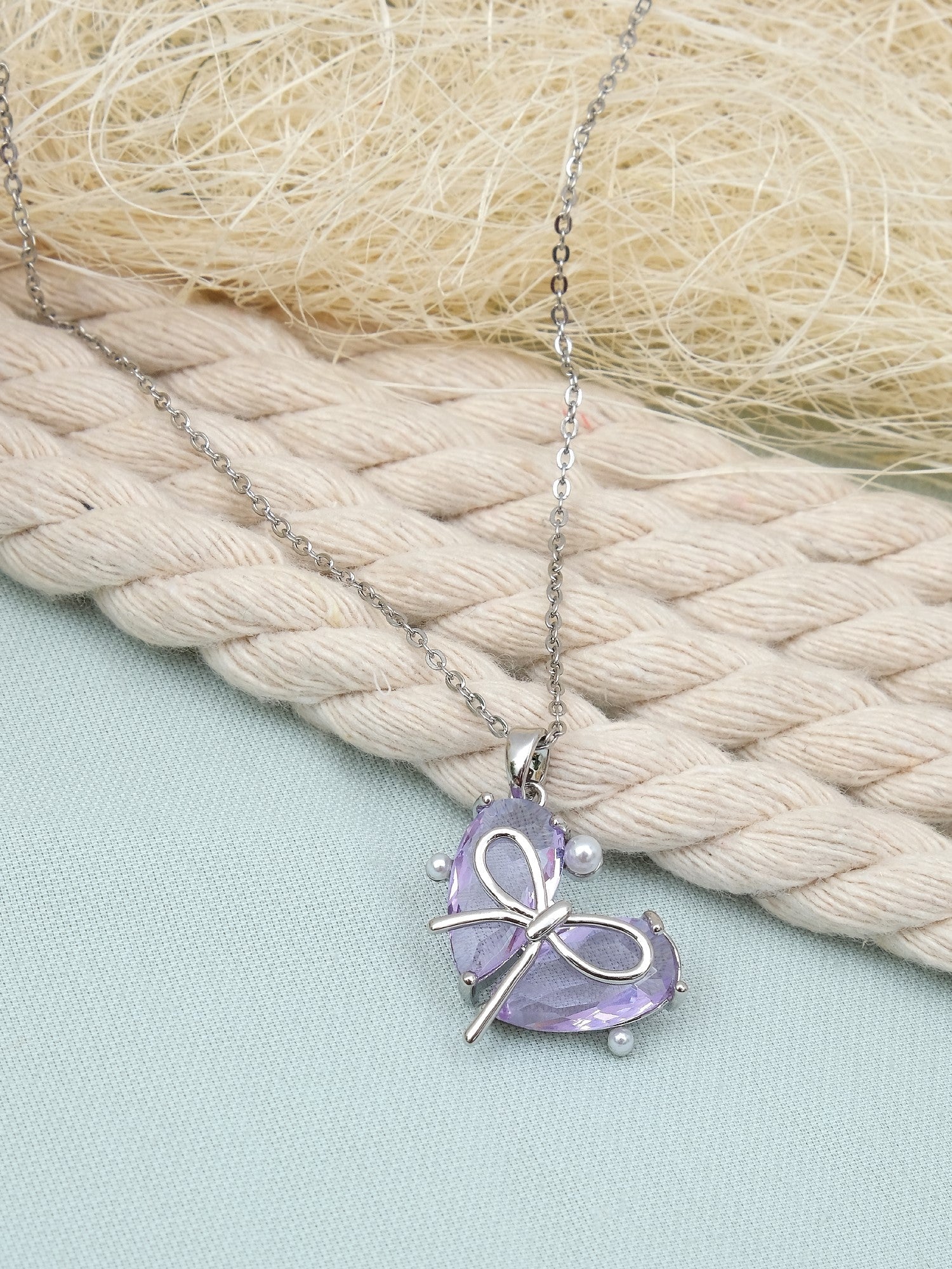 Crystal Studded Stainless Steel Tarnish Free Heart Pendant Necklace