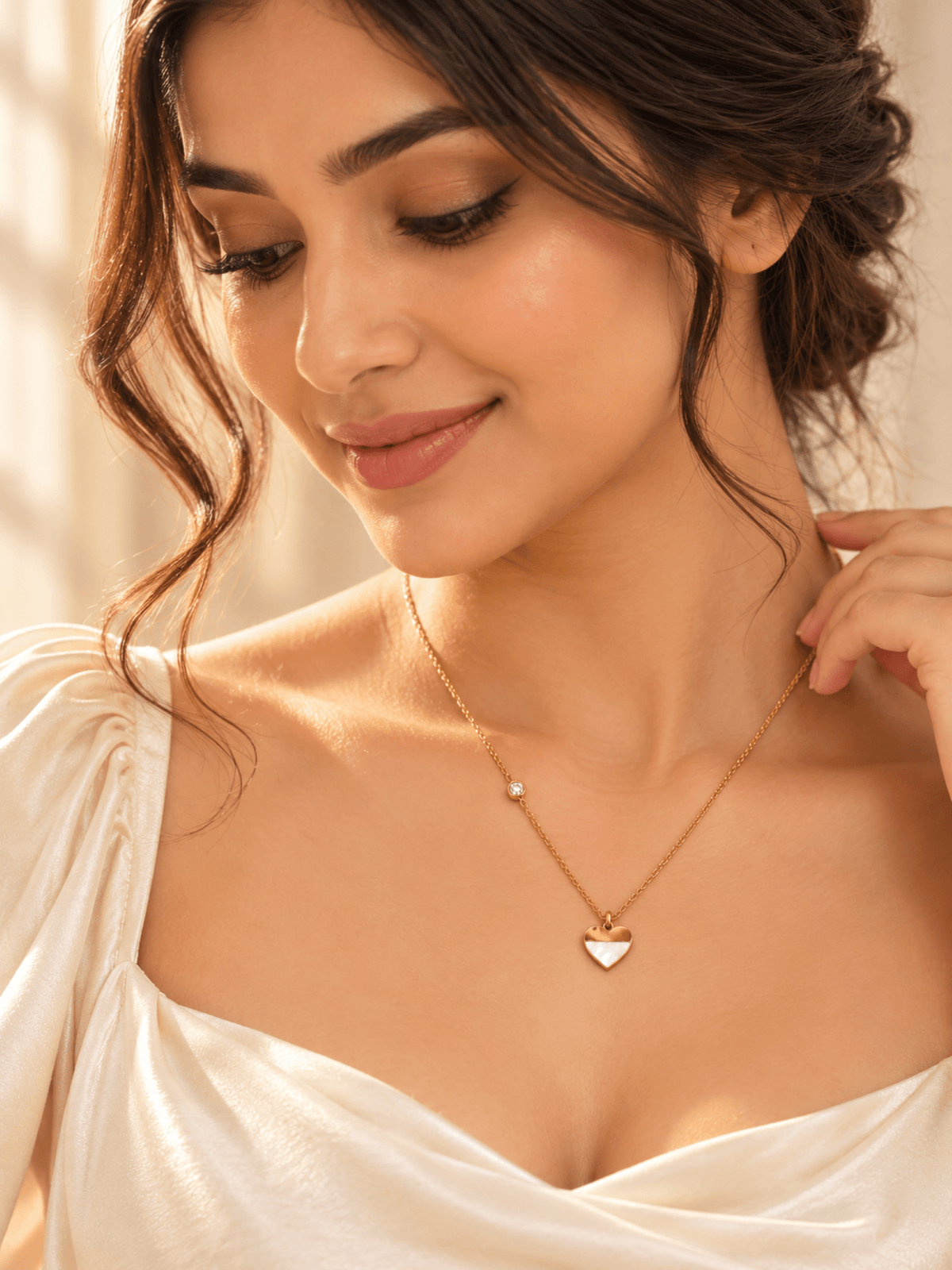 Gold heart crystal pendant necklace for women, designer gift