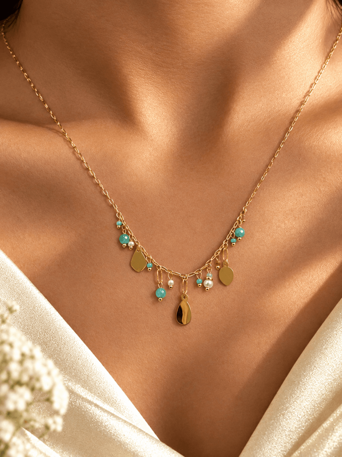 Gold-plated crystal pendant necklace for women, anti-tarnish cable chain