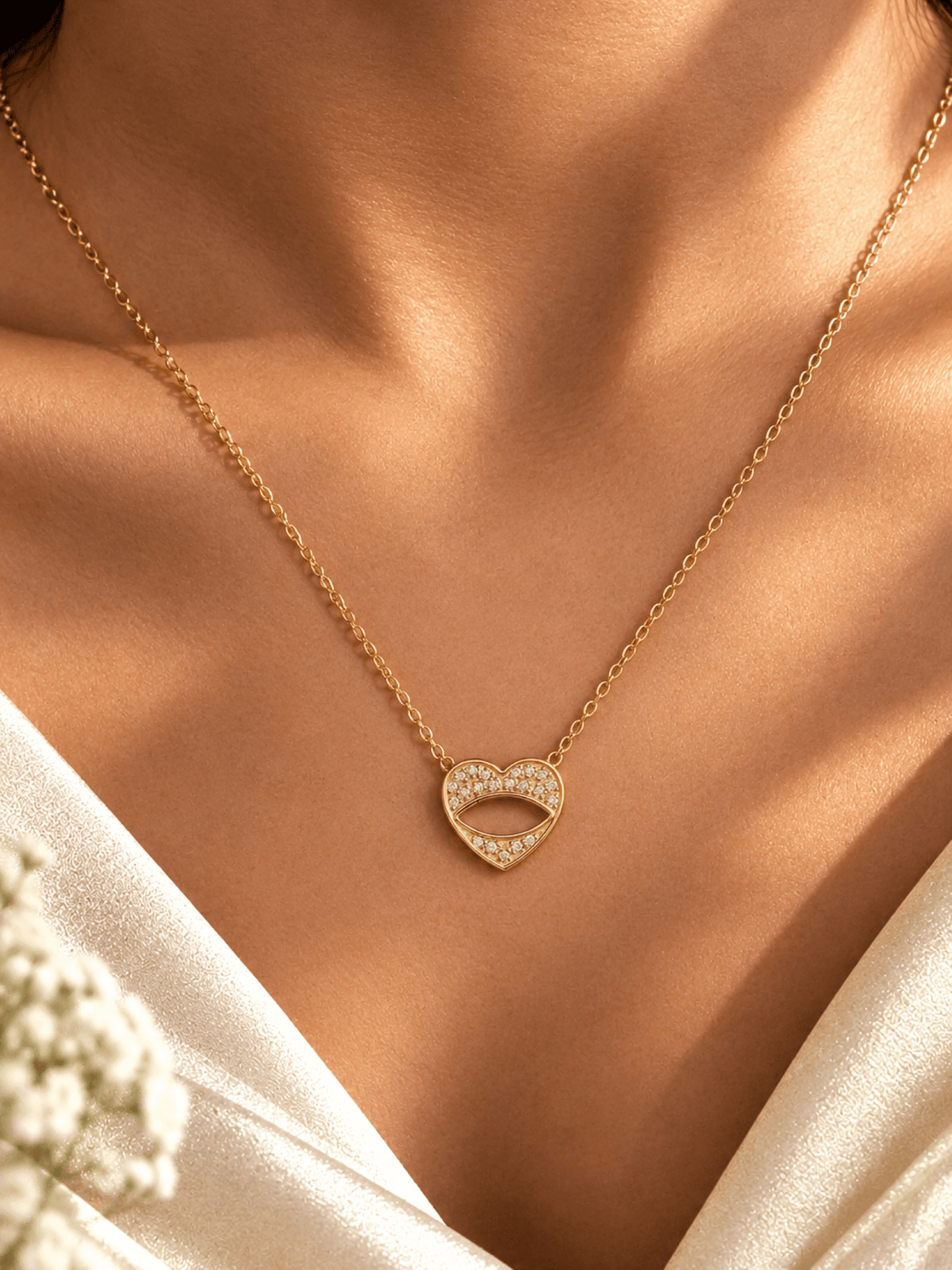 Gold heart crystal pendant necklace for women, designer jewelry