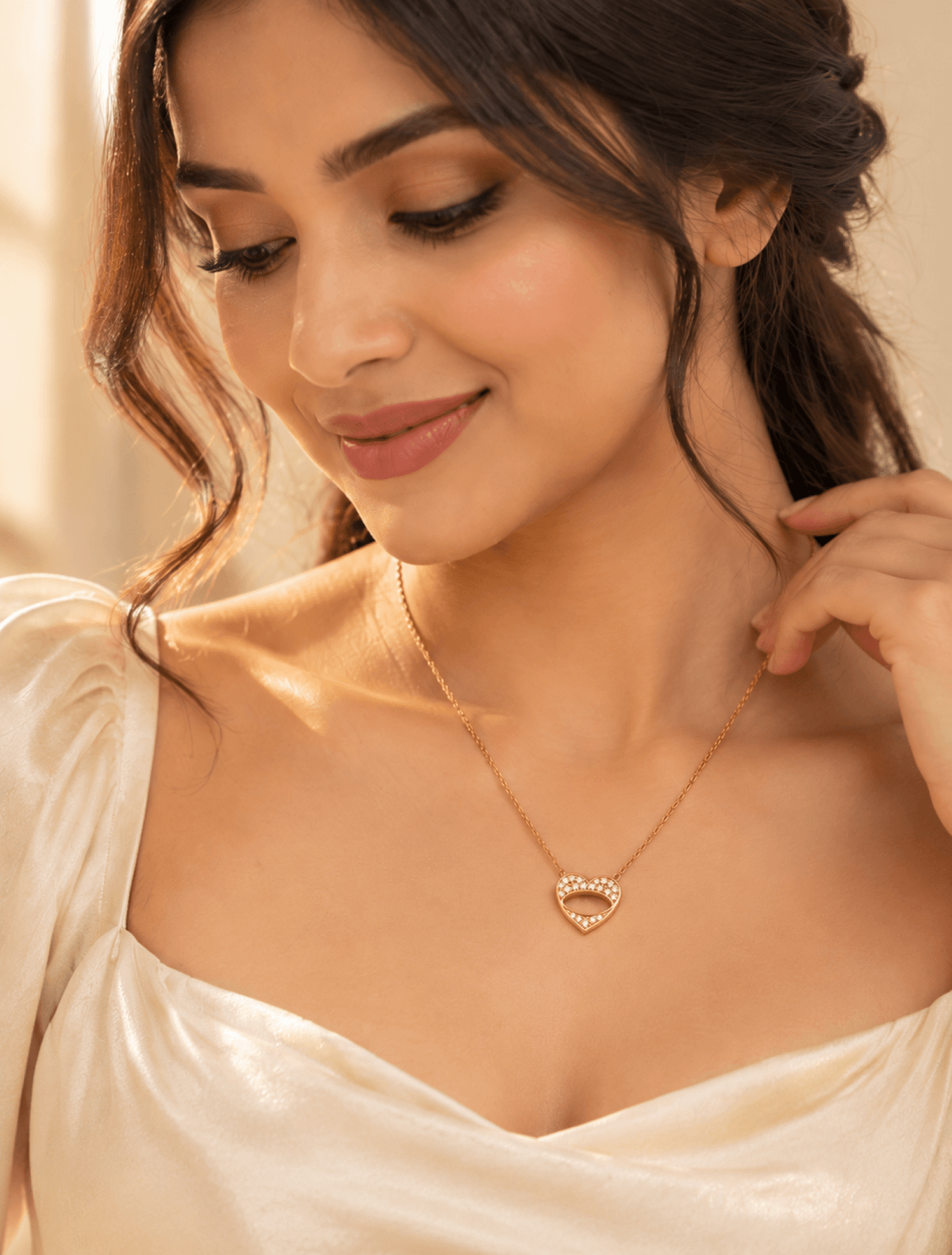 Gold heart crystal pendant necklace for women, designer jewelry