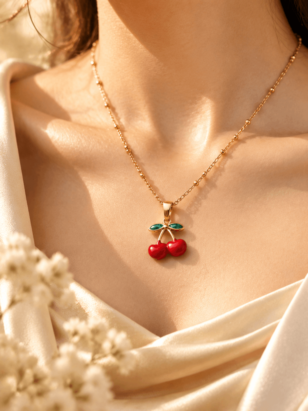 Gold plated red heart crystal pendant necklace for women