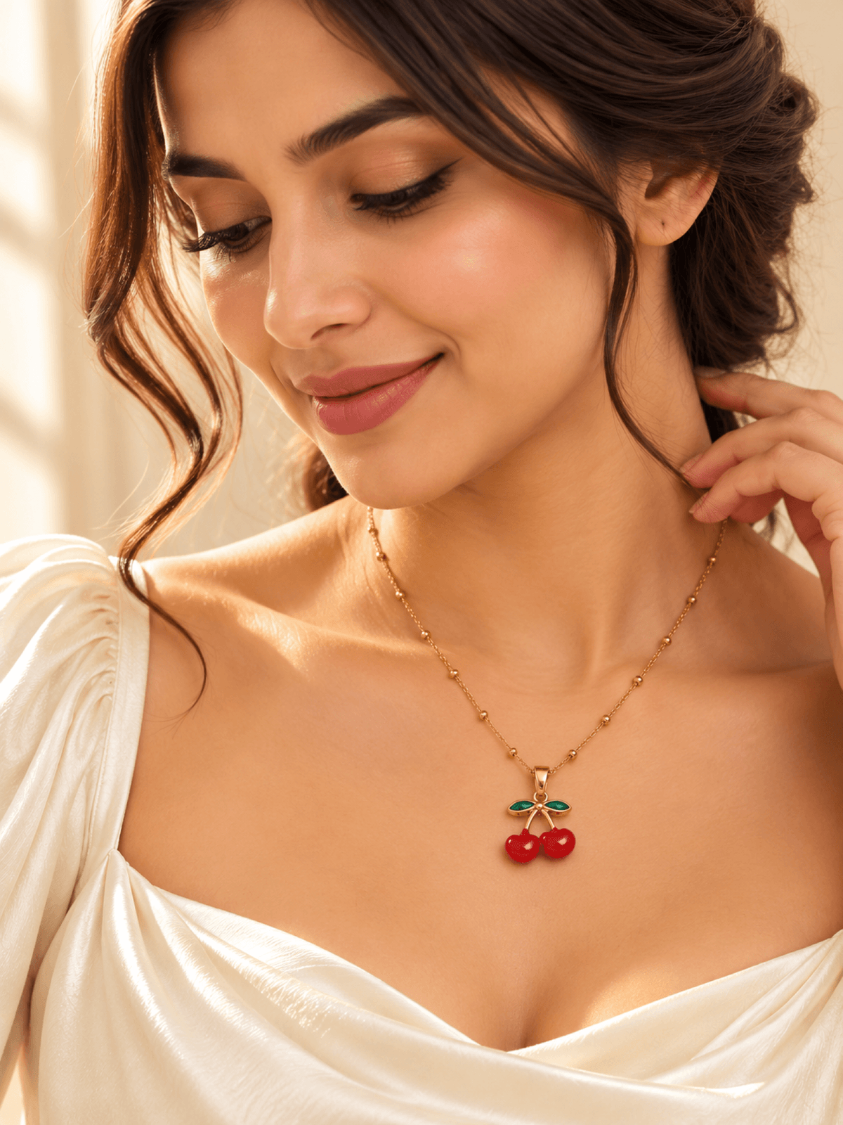 Gold plated red heart crystal pendant necklace for women