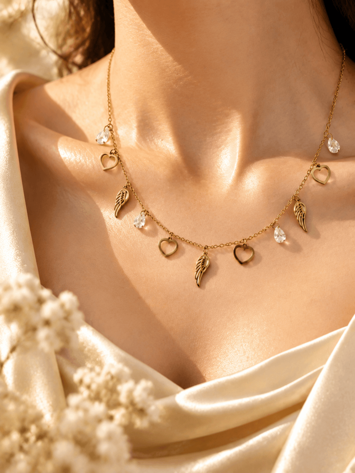 Gold-plated heart pendant necklace with crystal detail for women, perfect for party or date, anti-tarnish finish