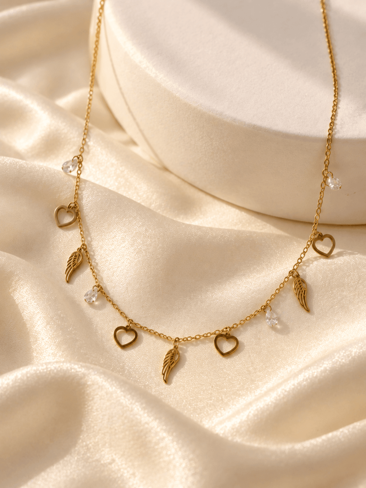Gold-plated heart pendant necklace with crystal detail for women, perfect for party or date, anti-tarnish finish