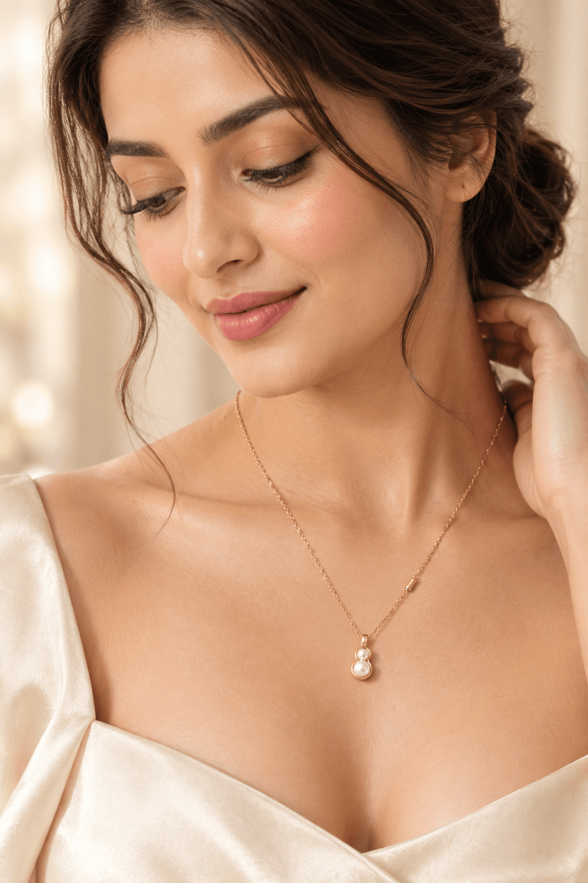 Gold plated crystal girl pendant necklace for women, designer cable chain, anti-tarnish, perfect for parties