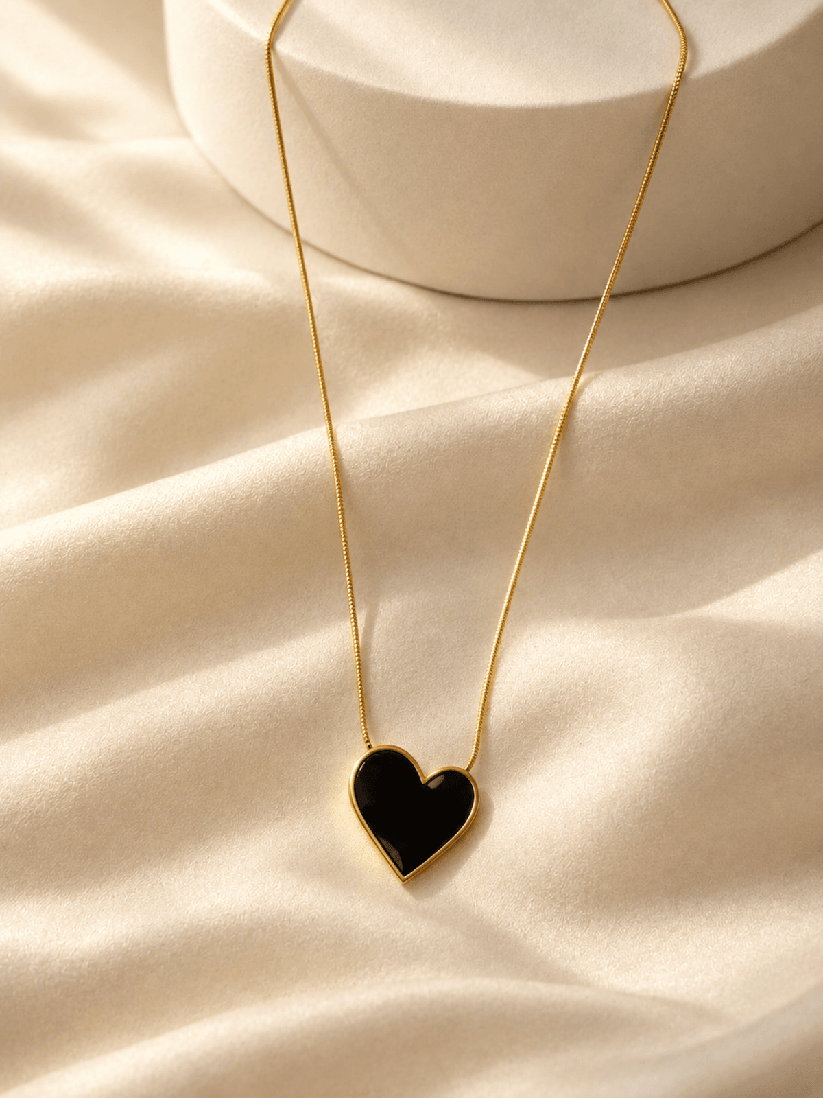 Gold plated black heart pendant necklace for women, designer gift