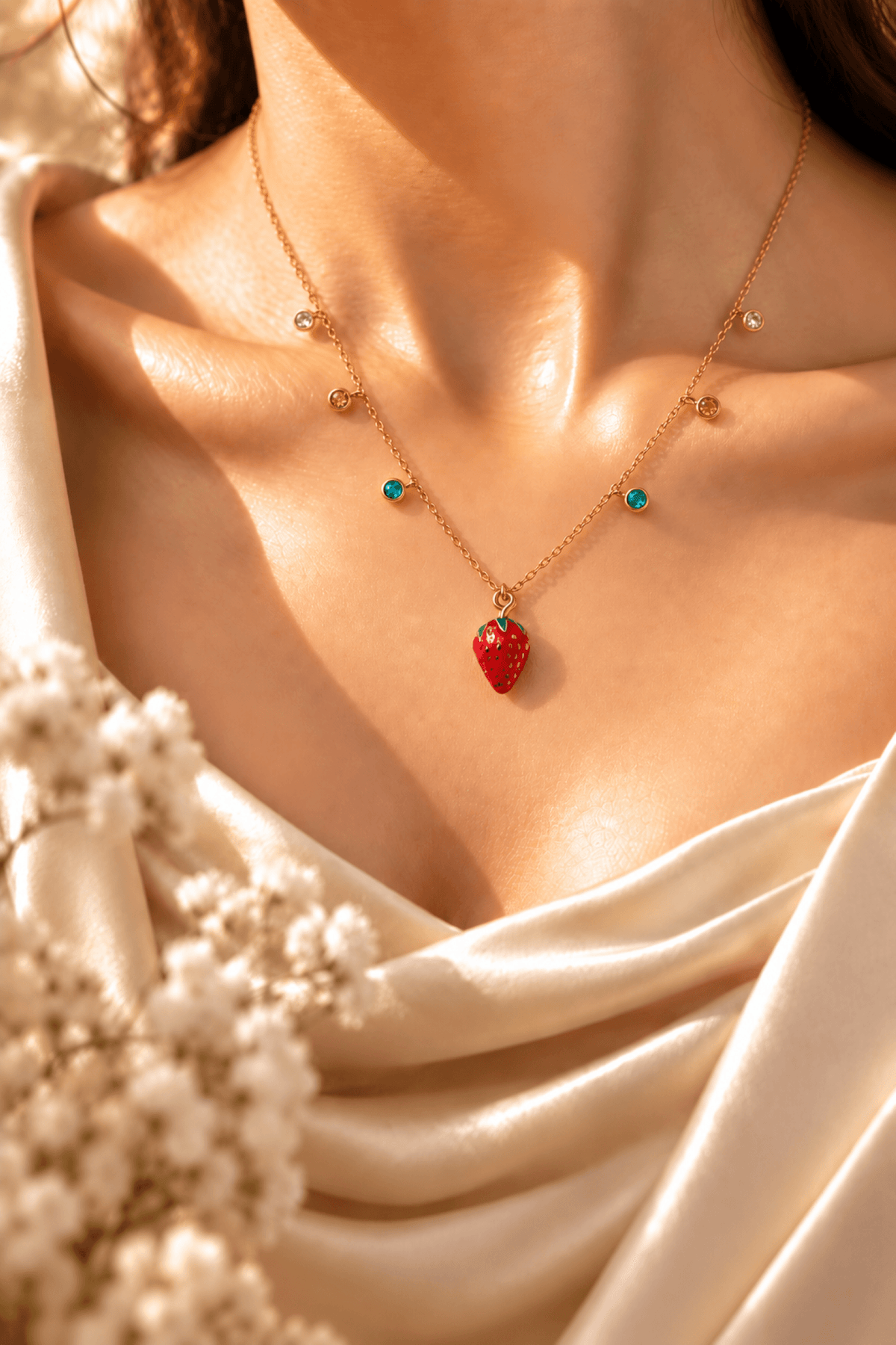 Gold plated crystal girl pendant necklace for women, designer