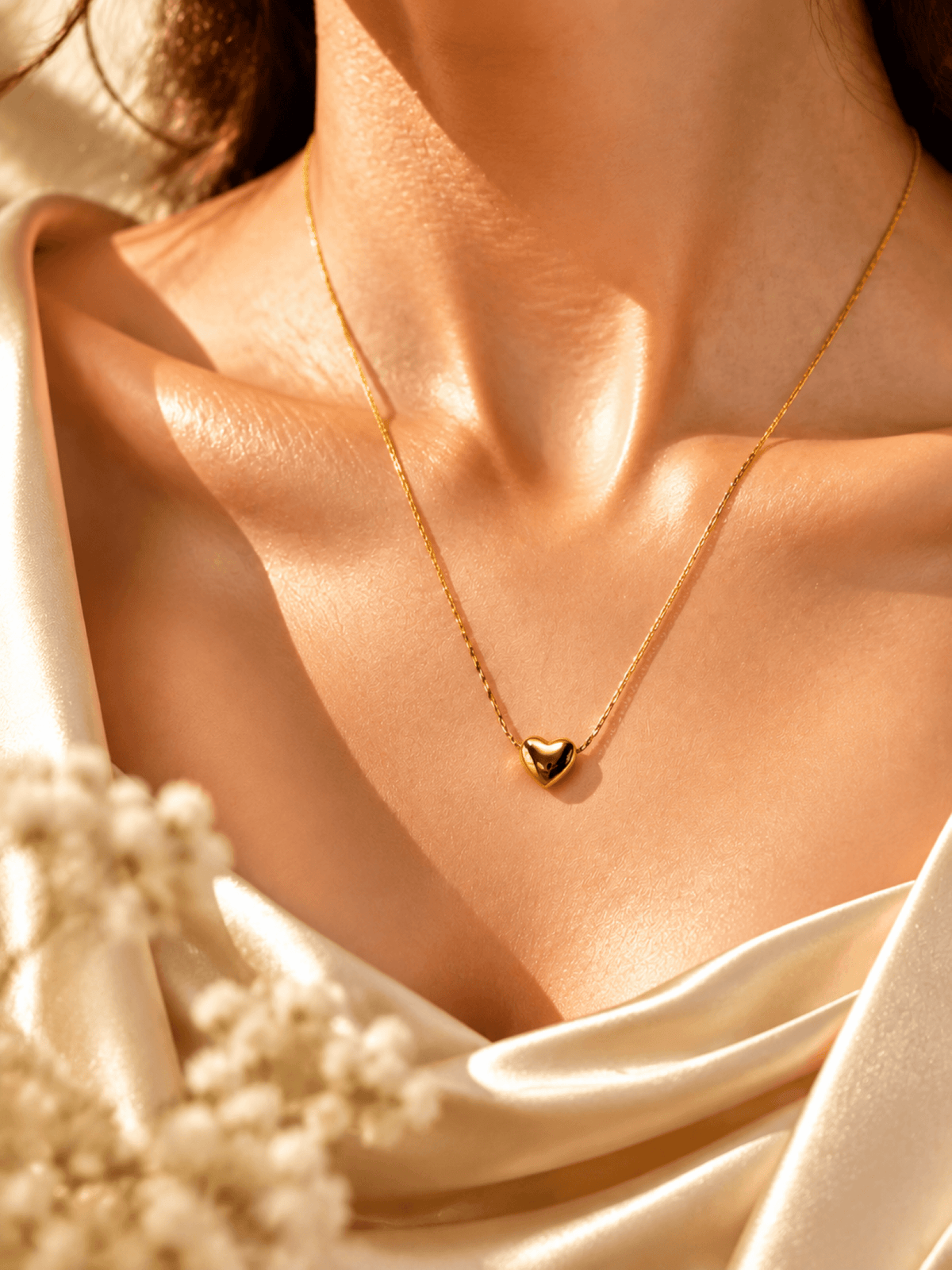 Gold heart pendant necklace for women, designer brass cable chain jewelry, perfect for parties and gifts