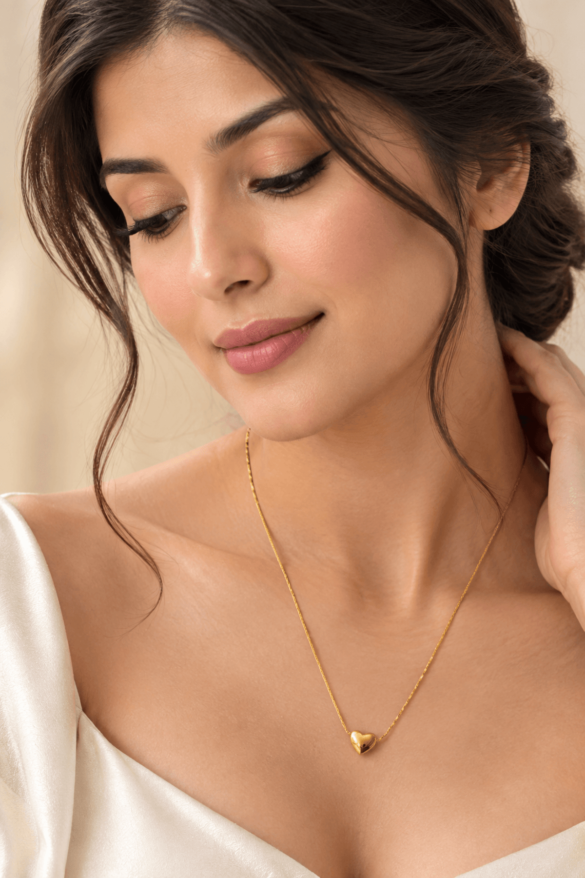 Gold heart pendant necklace for women, designer brass cable chain jewelry, perfect for parties and gifts