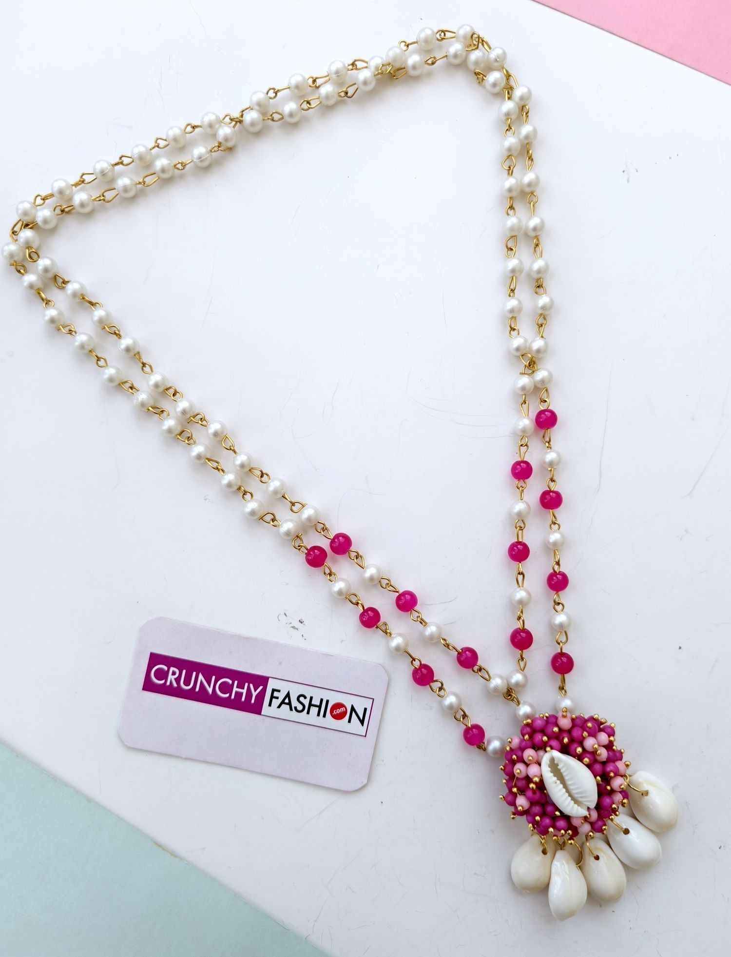 pink sea shell necklace for saree, pearl pendant jewelry 2026