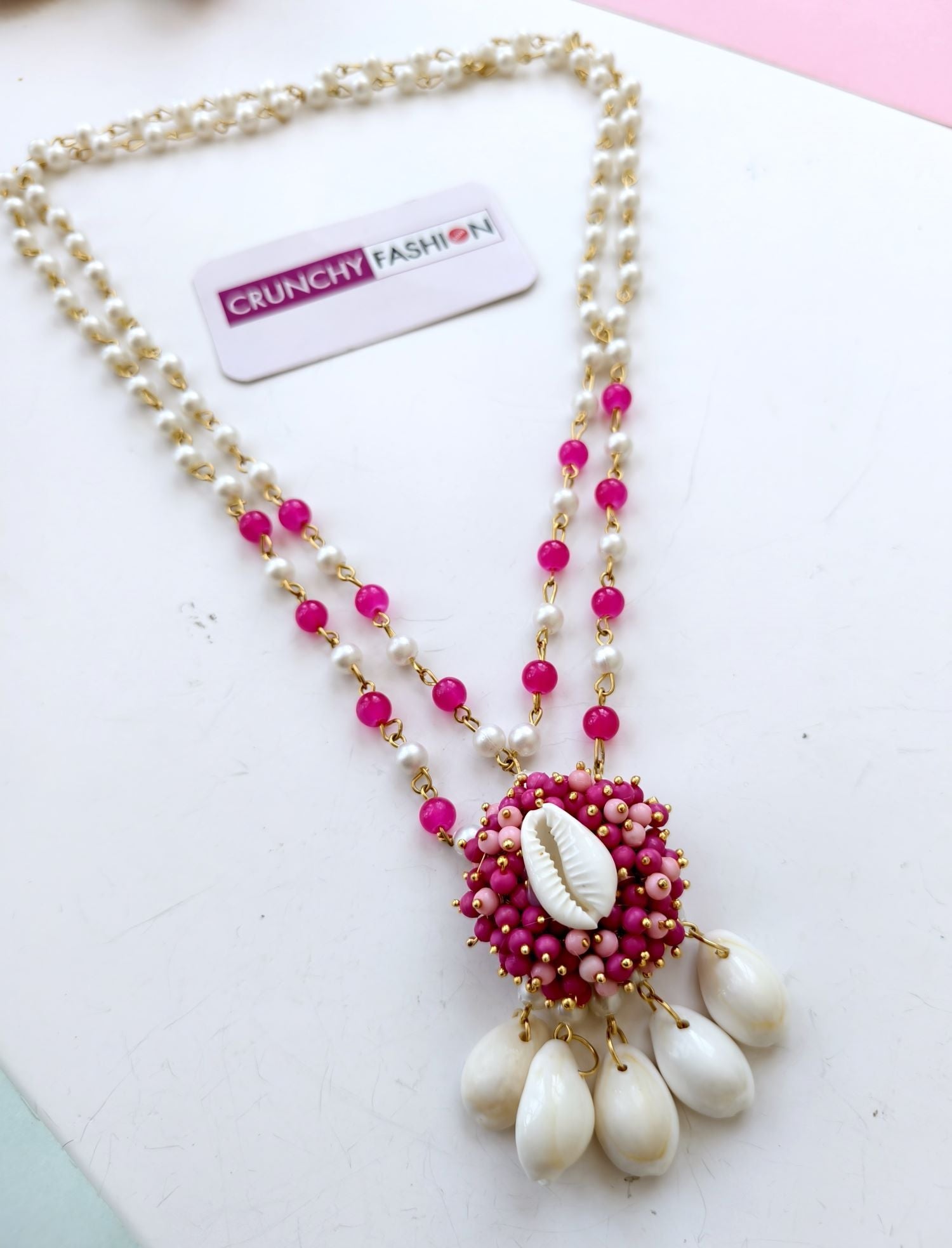 pink sea shell necklace for saree, pearl pendant jewelry 2026