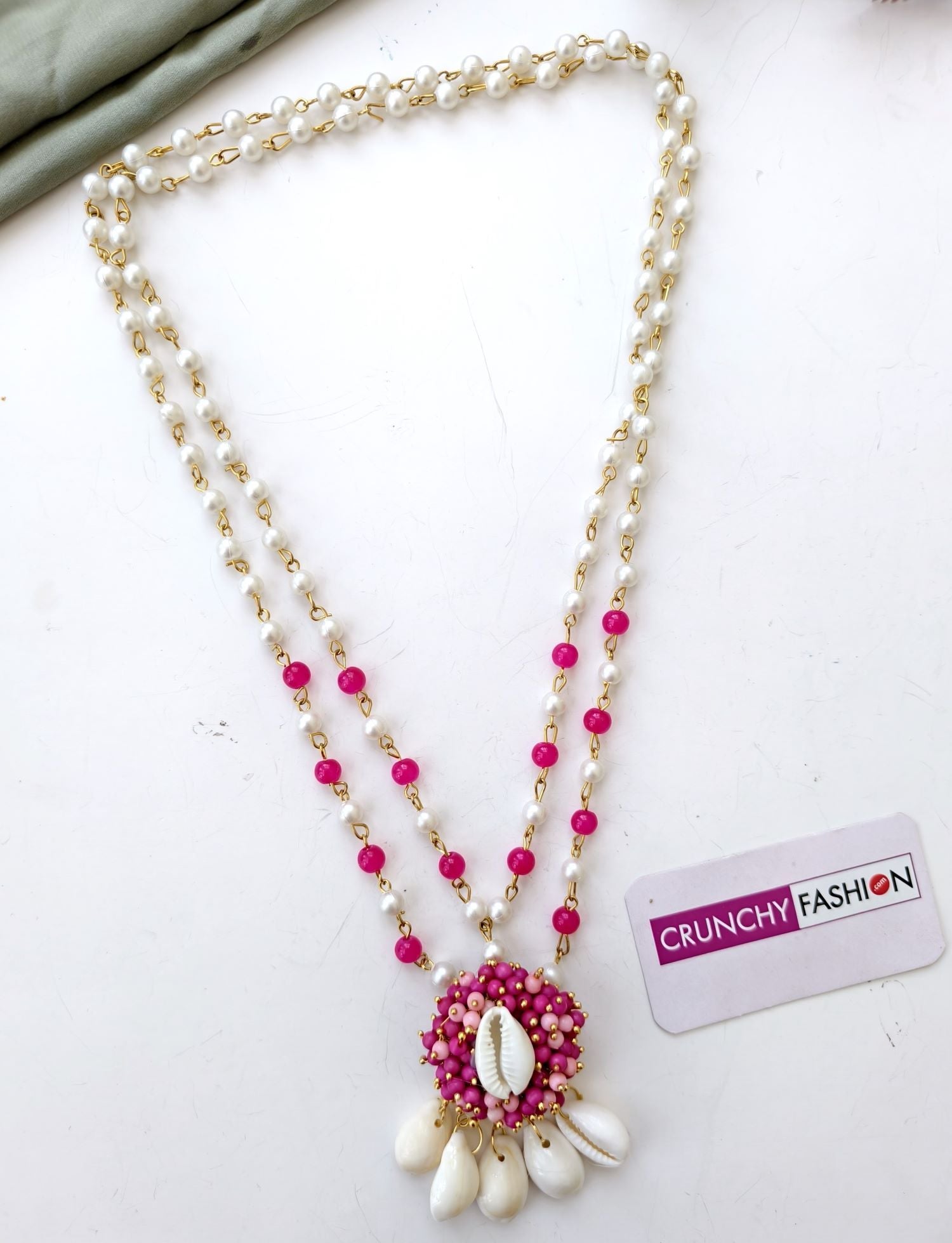 pink sea shell necklace for saree, pearl pendant jewelry 2026