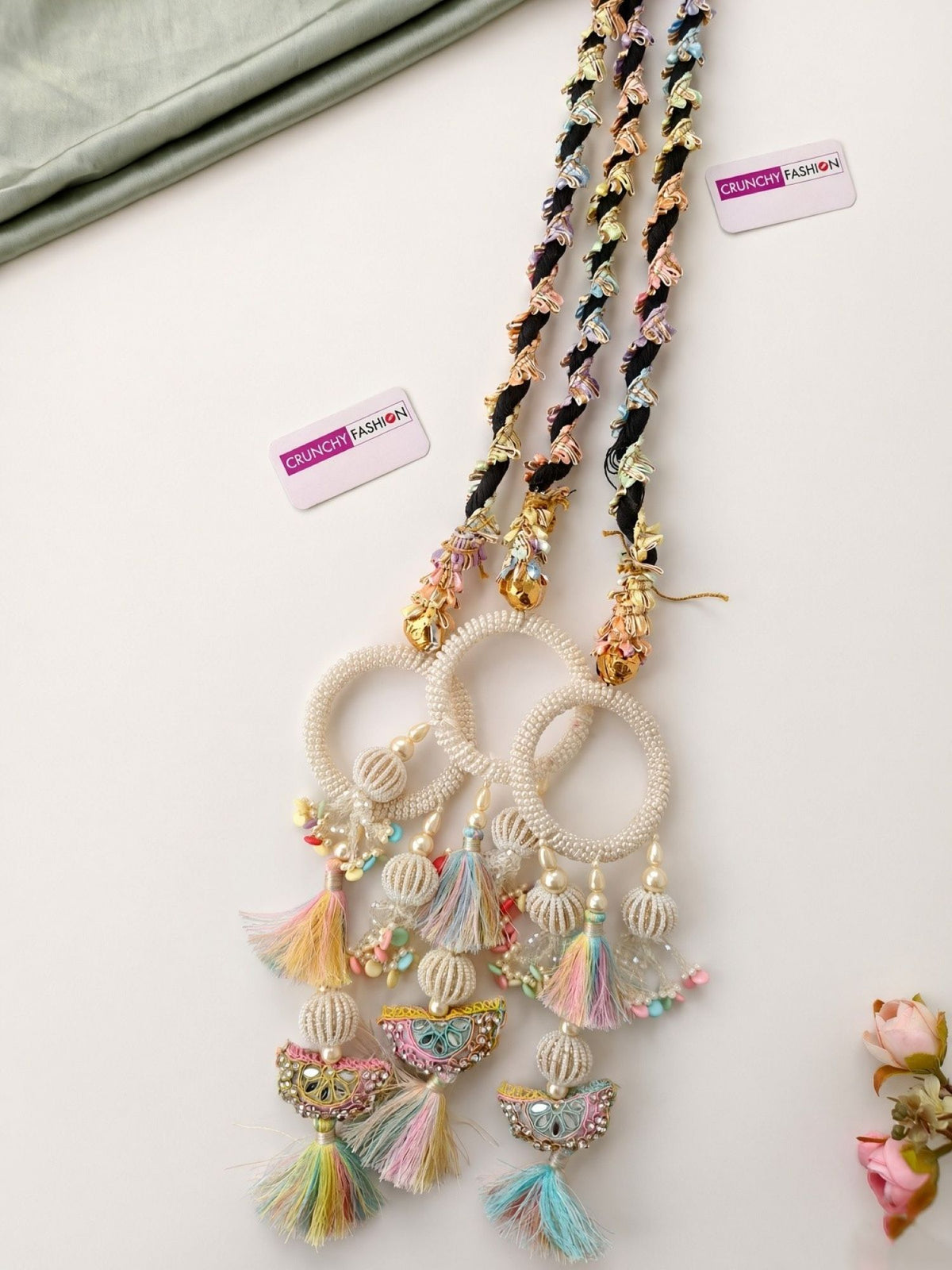 Multicolor bridal paranda hair accessory for haldi and mehndi