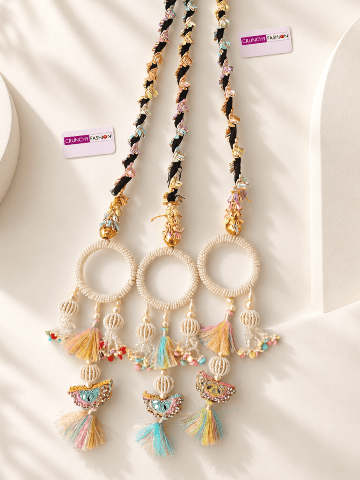 Multicolor bridal paranda hair accessory for haldi and mehndi