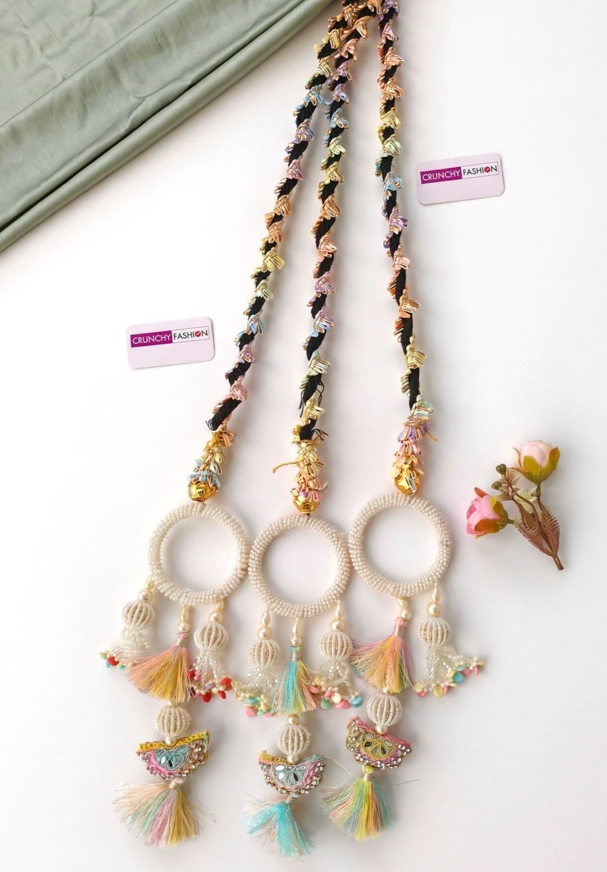 Multicolor bridal paranda hair accessory for haldi and mehndi