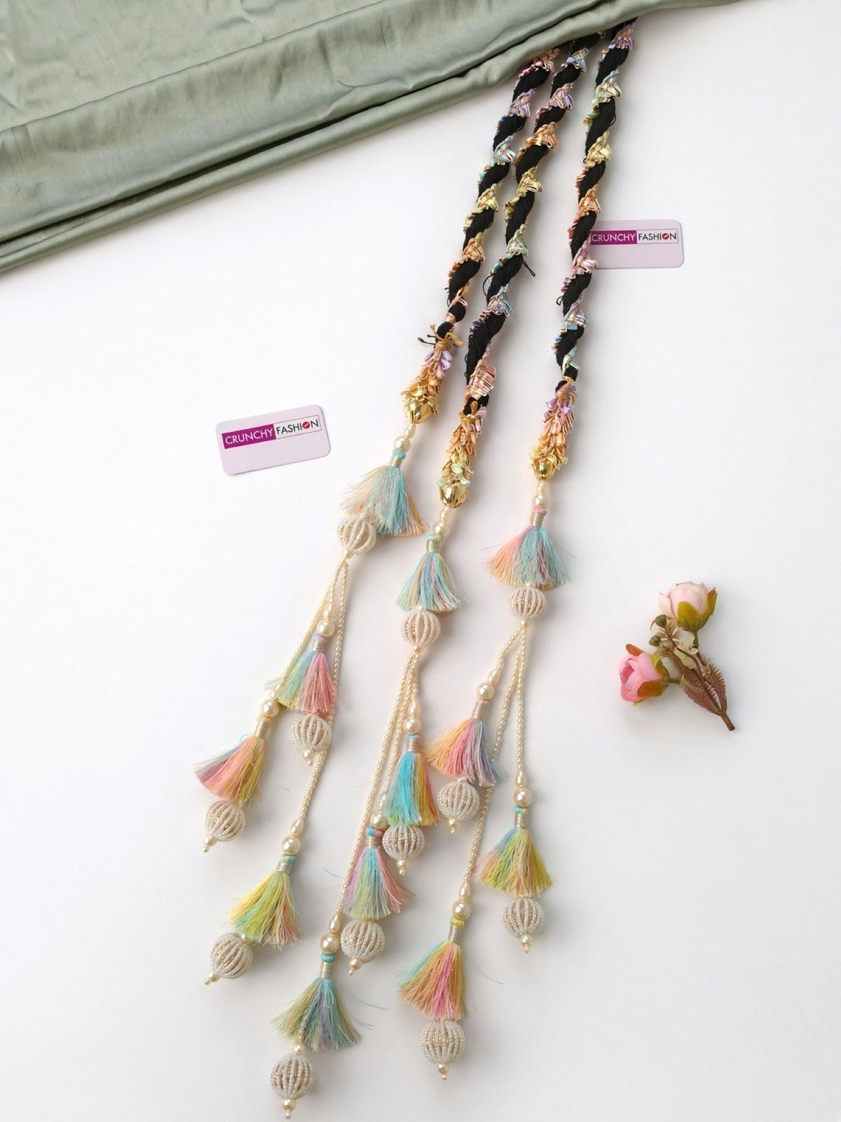 Pastel drop style bridal paranda, haldi mehandi hair accessory