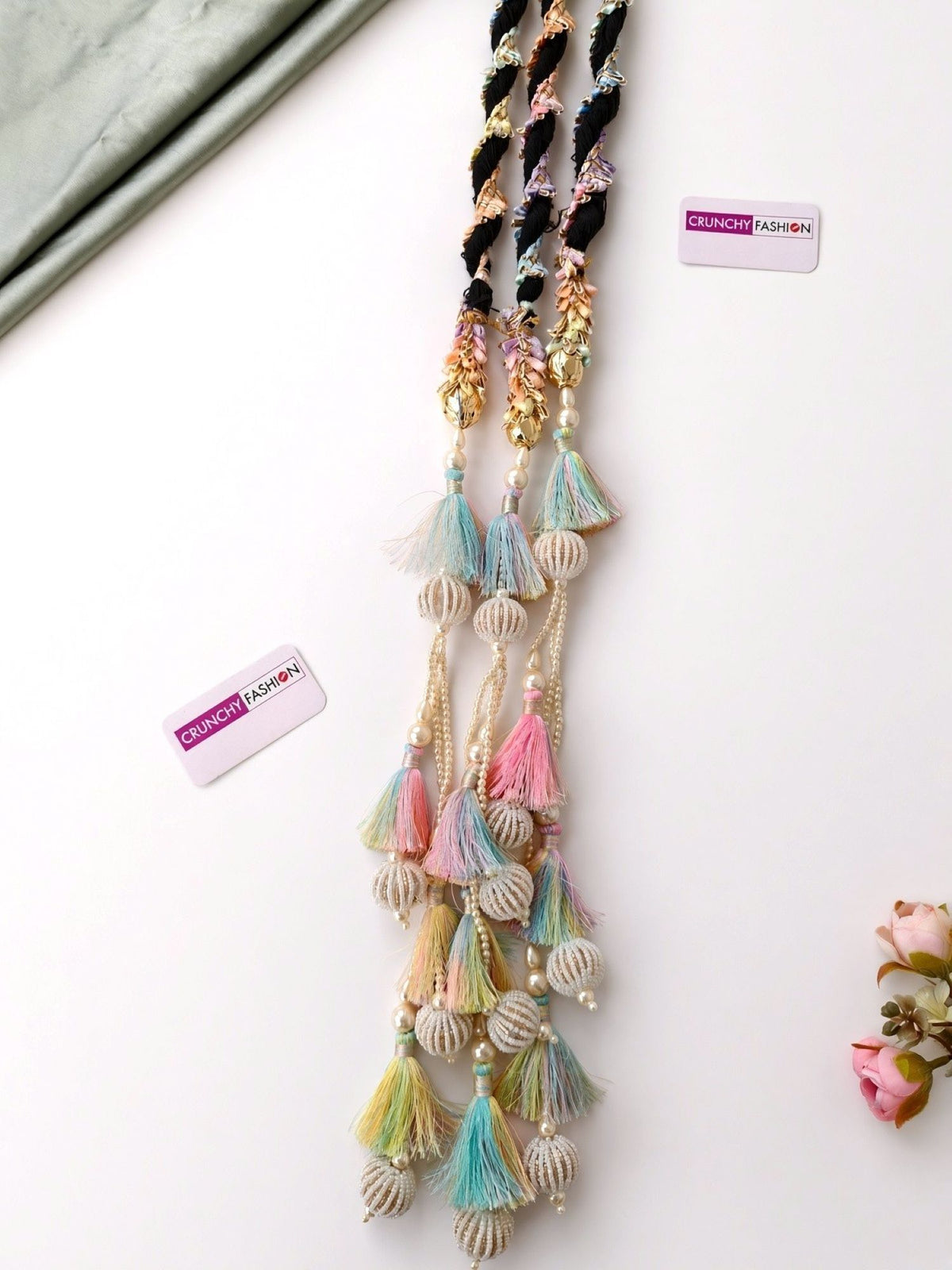 Pastel drop style bridal paranda, haldi mehandi hair accessory