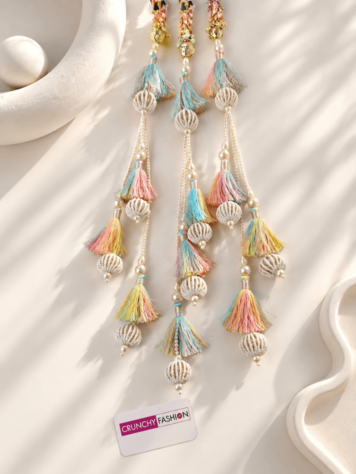 Pastel drop style bridal paranda, haldi mehandi hair accessory
