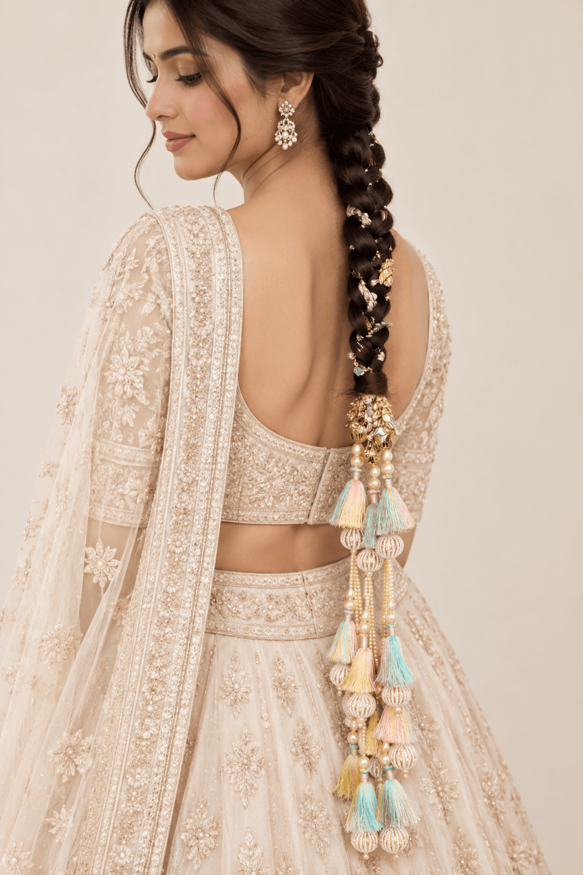 Pastel drop style bridal paranda, haldi mehandi hair accessory