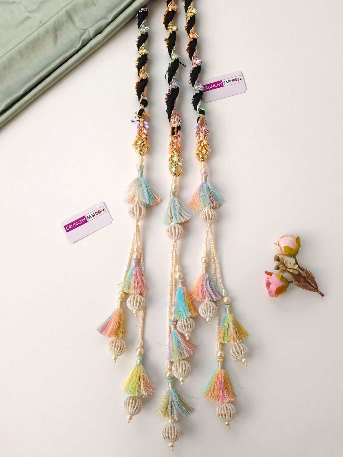 Pastel drop style bridal paranda, haldi mehandi hair accessory