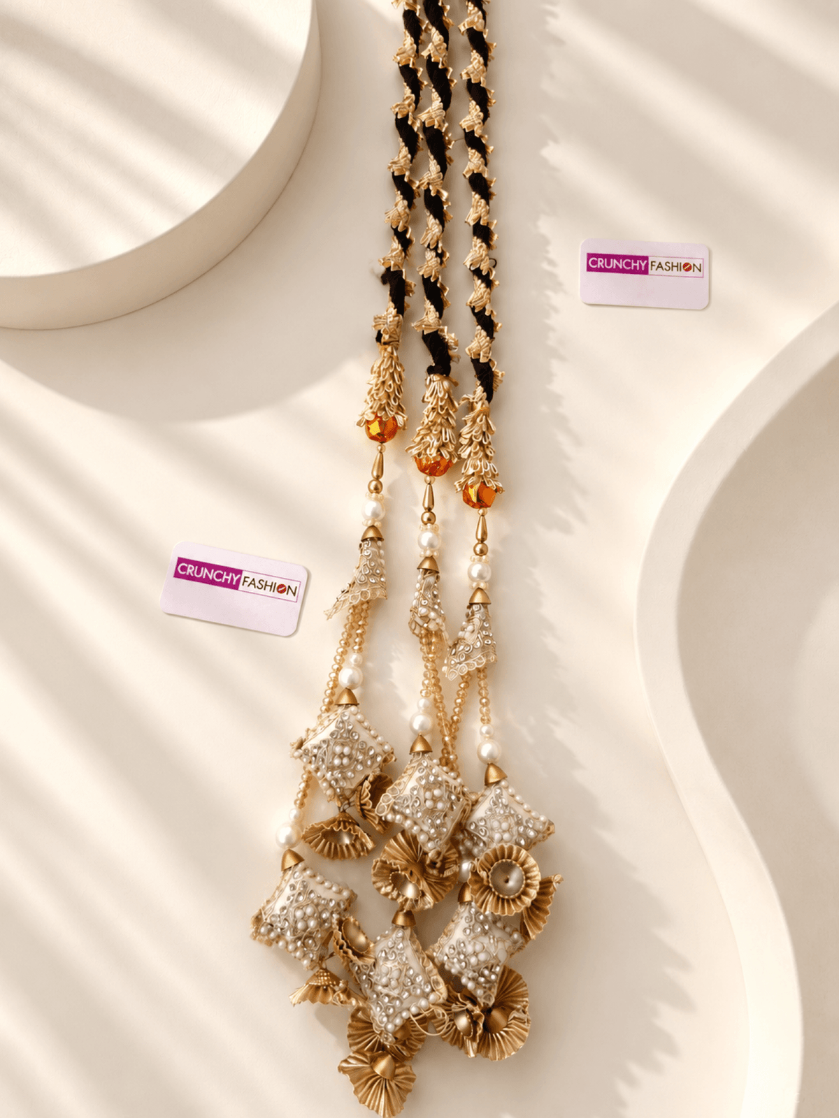 Champagne gold bridal paranda, layered wedding hair accessory