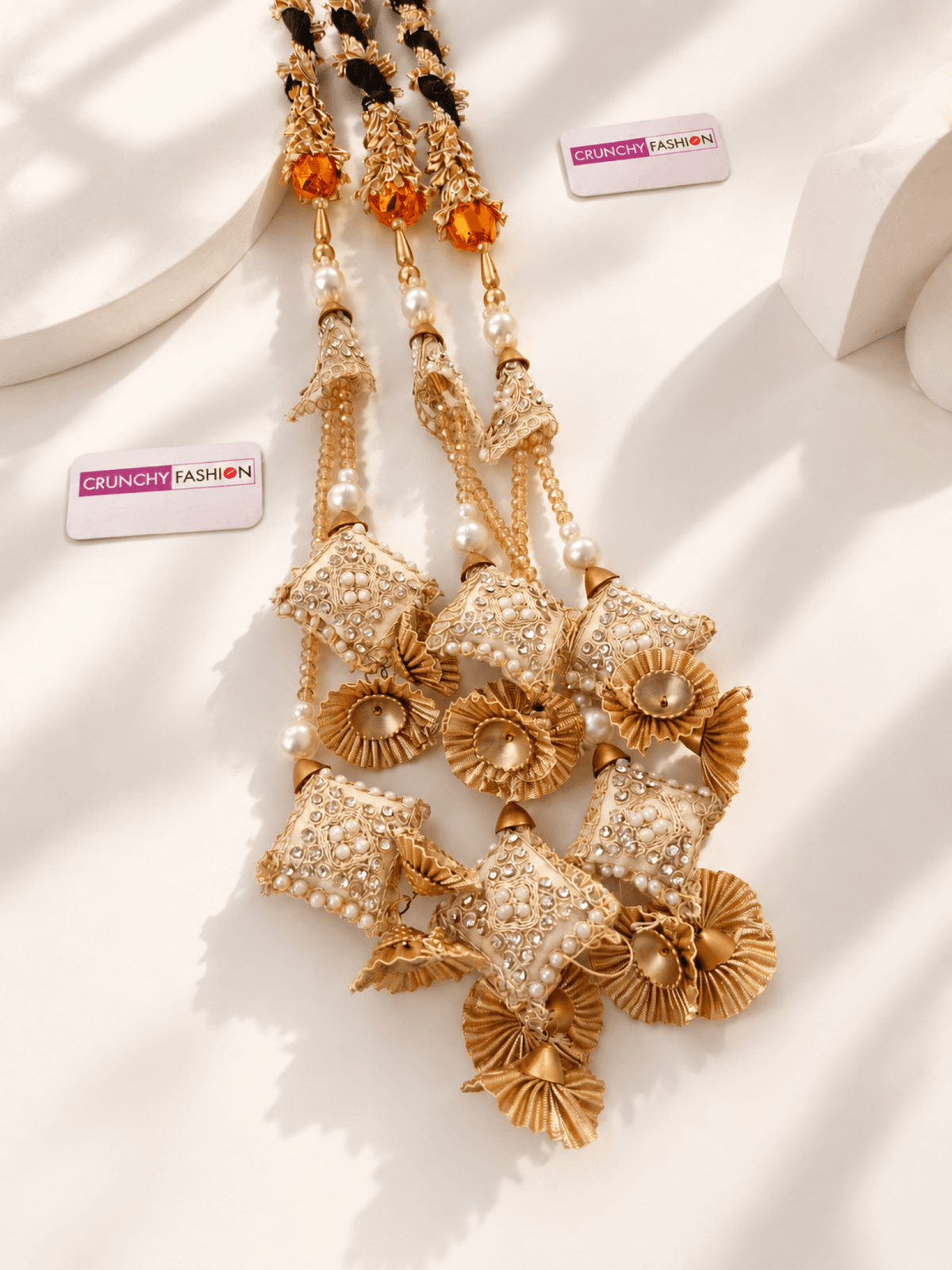 Champagne gold bridal paranda, layered wedding hair accessory