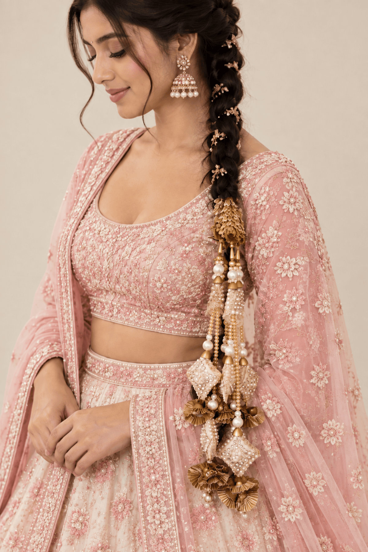 Champagne gold bridal paranda, layered wedding hair accessory