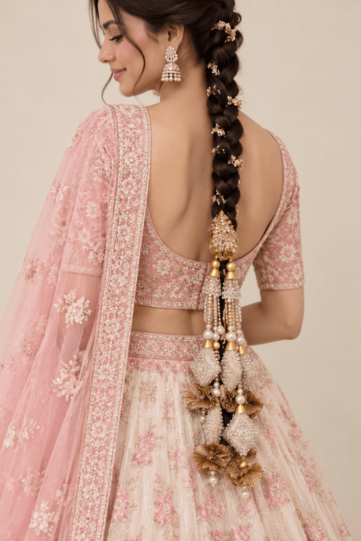 Champagne gold bridal paranda, layered wedding hair accessory