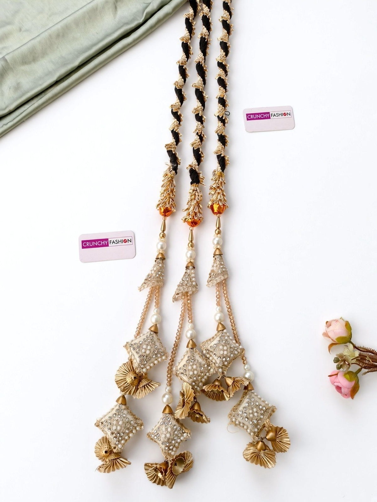 Champagne gold bridal paranda, layered wedding hair accessory