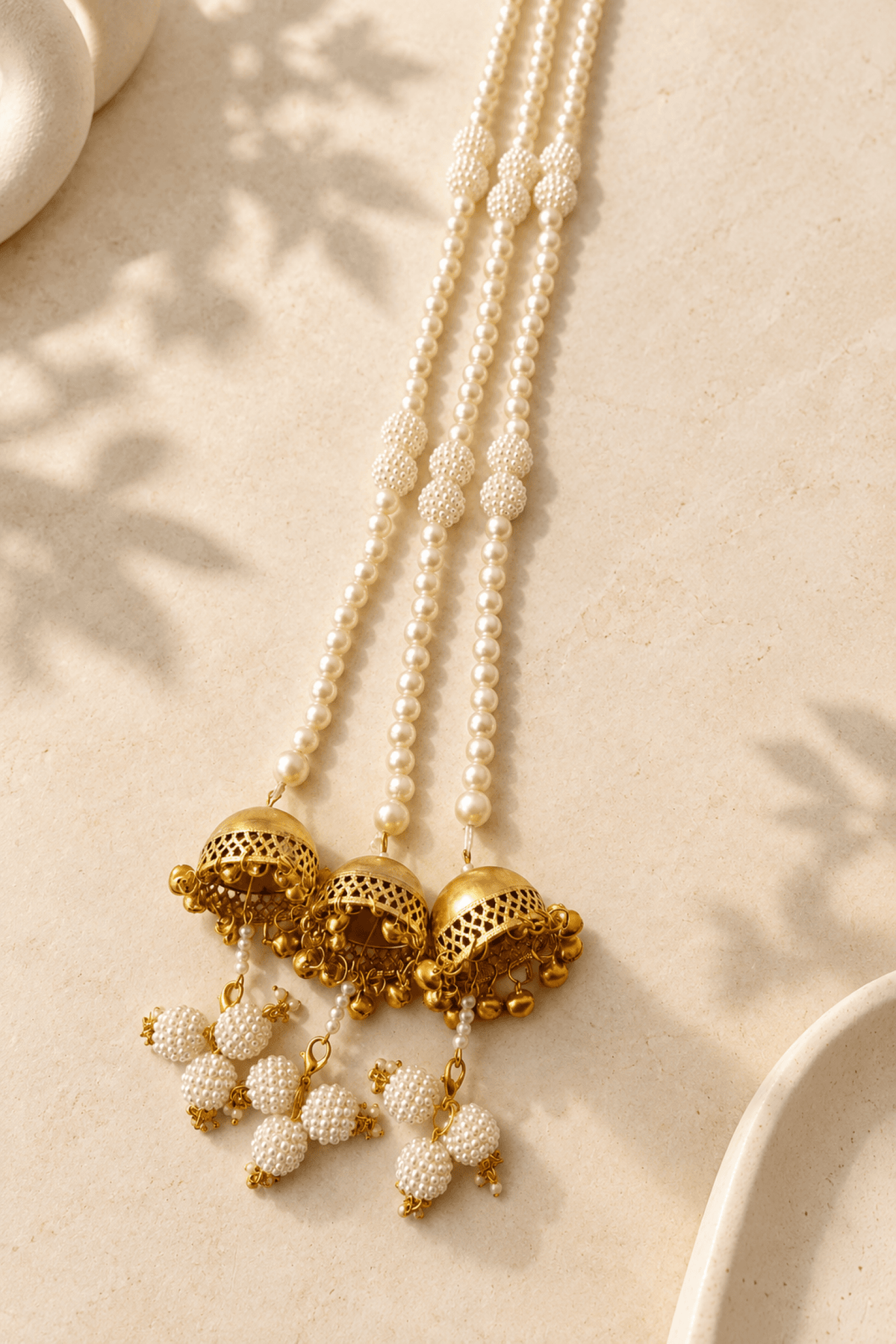 White pearl shell paranda, long tassel hair accessory for brides, traditional wedding sea shell design for women