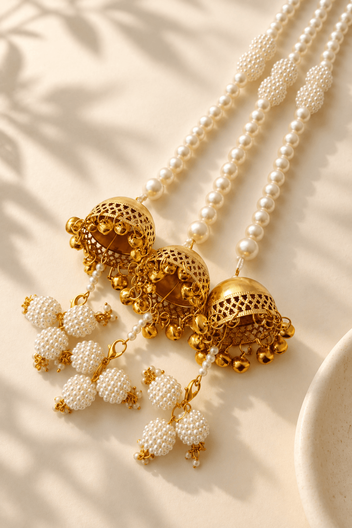 White pearl shell paranda, long tassel hair accessory for brides, traditional wedding sea shell design for women