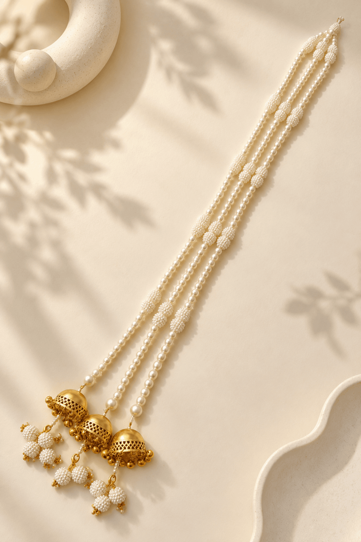 White pearl shell paranda, long tassel hair accessory for brides, traditional wedding sea shell design for women