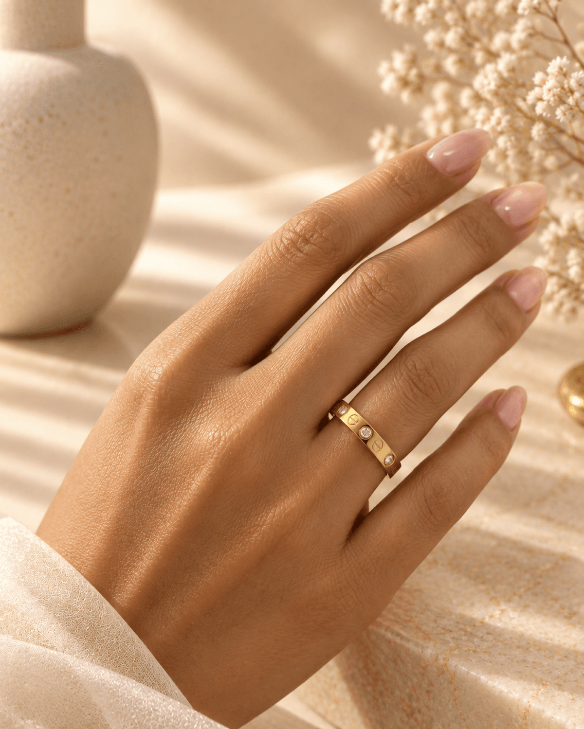 gold flat band anti tarnish ring for women, daily wear stylish ring