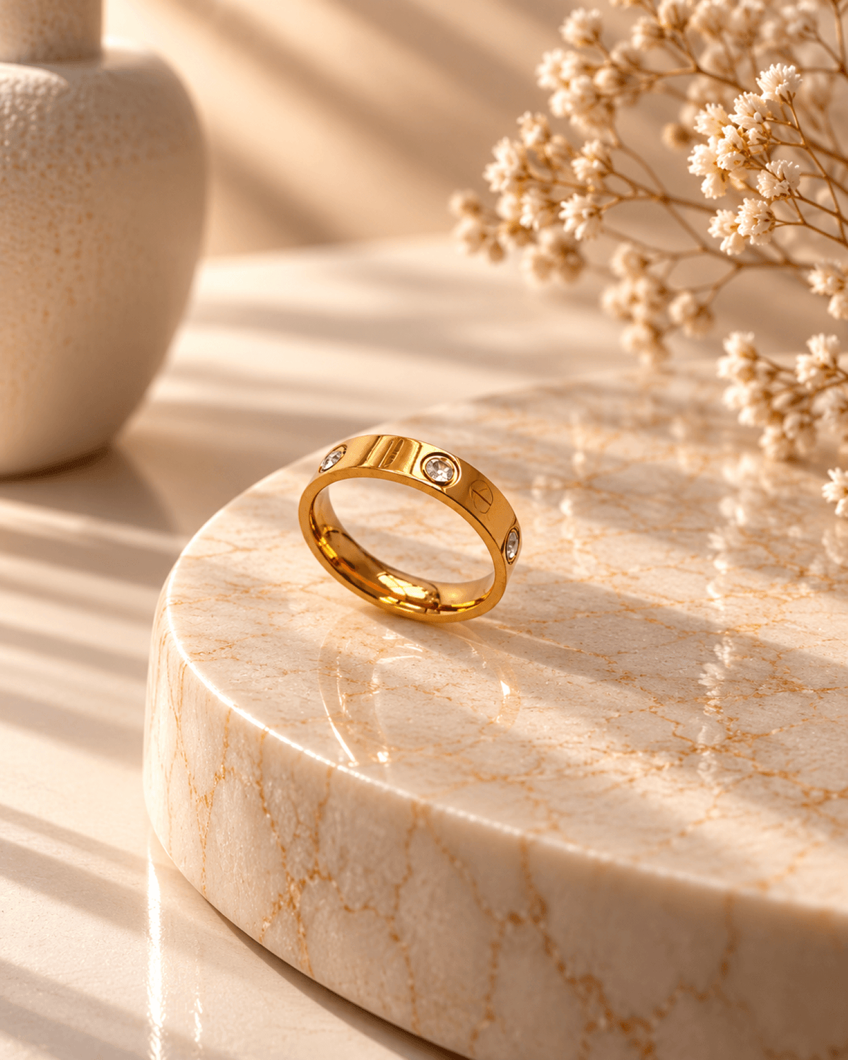 gold flat band anti tarnish ring for women, daily wear stylish ring