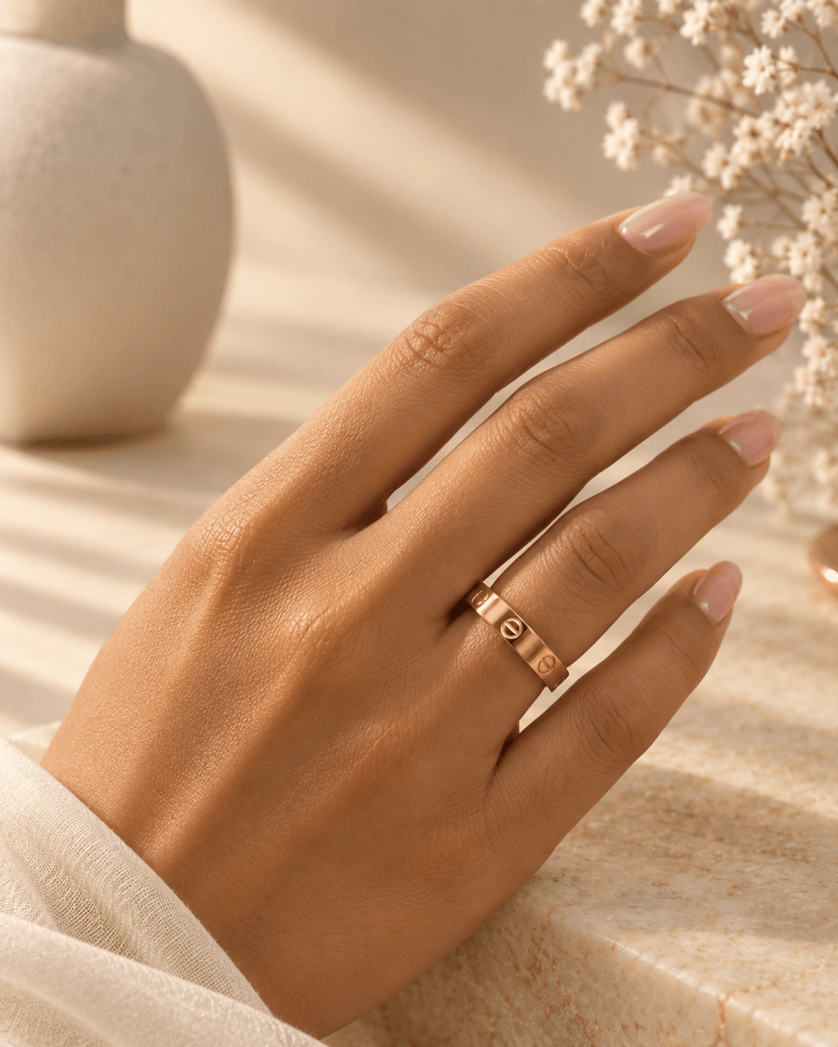 rose gold anti tarnish flat band ring for women, daily wear
