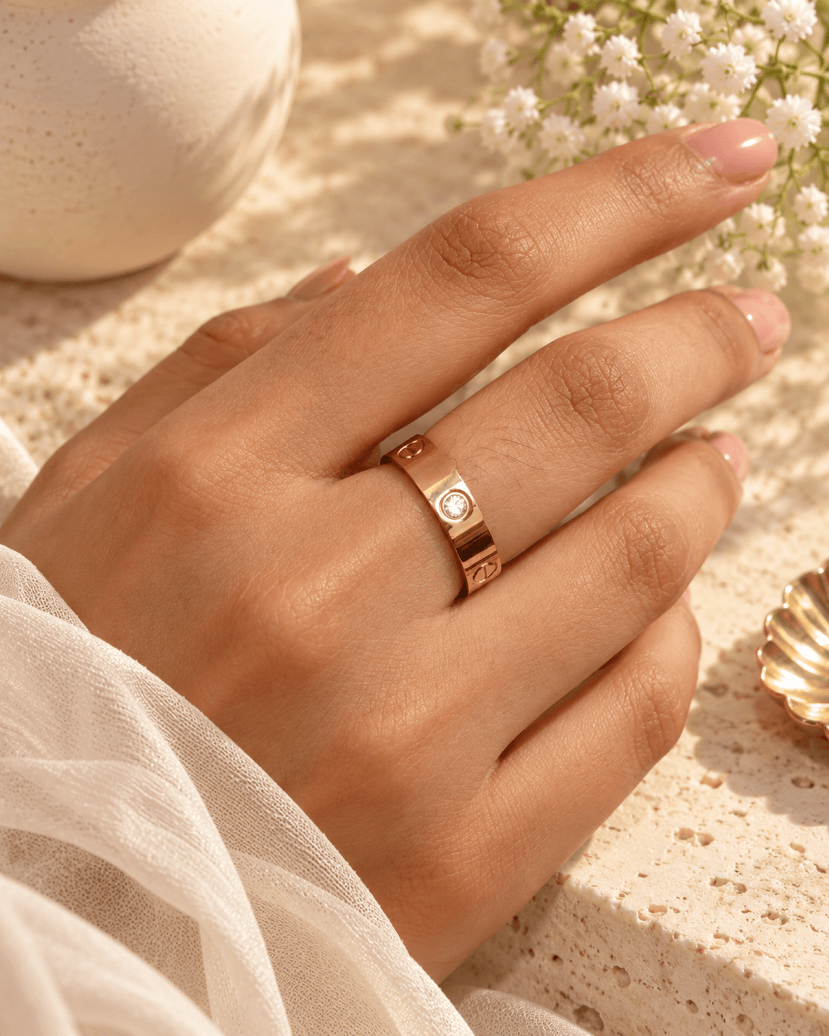 yellow gold flat band anti tarnish ring for women, daily wear