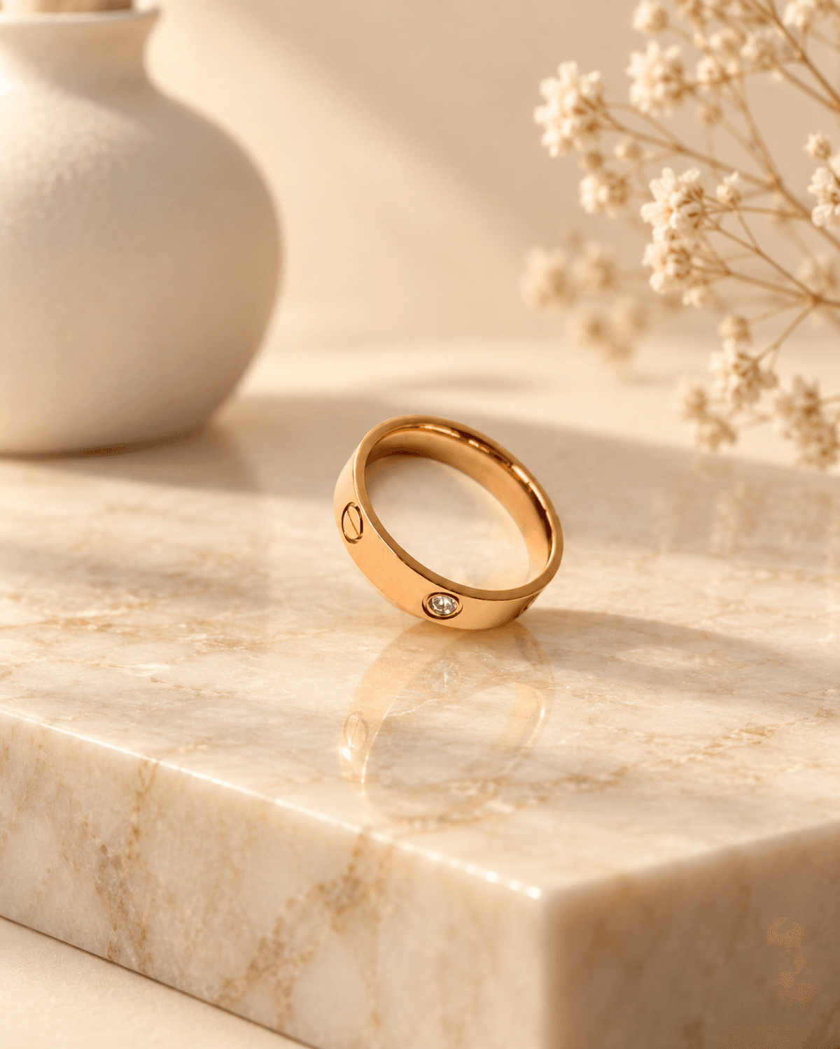 yellow gold flat band anti tarnish ring for women, daily wear