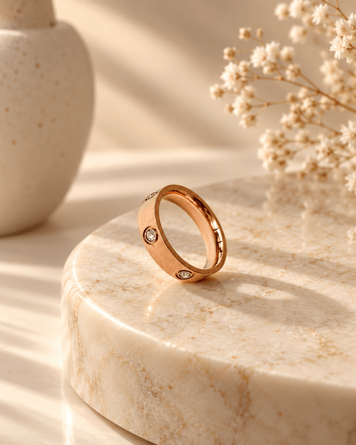 Rose gold anti tarnish flat band ring for women, trendy daily wear