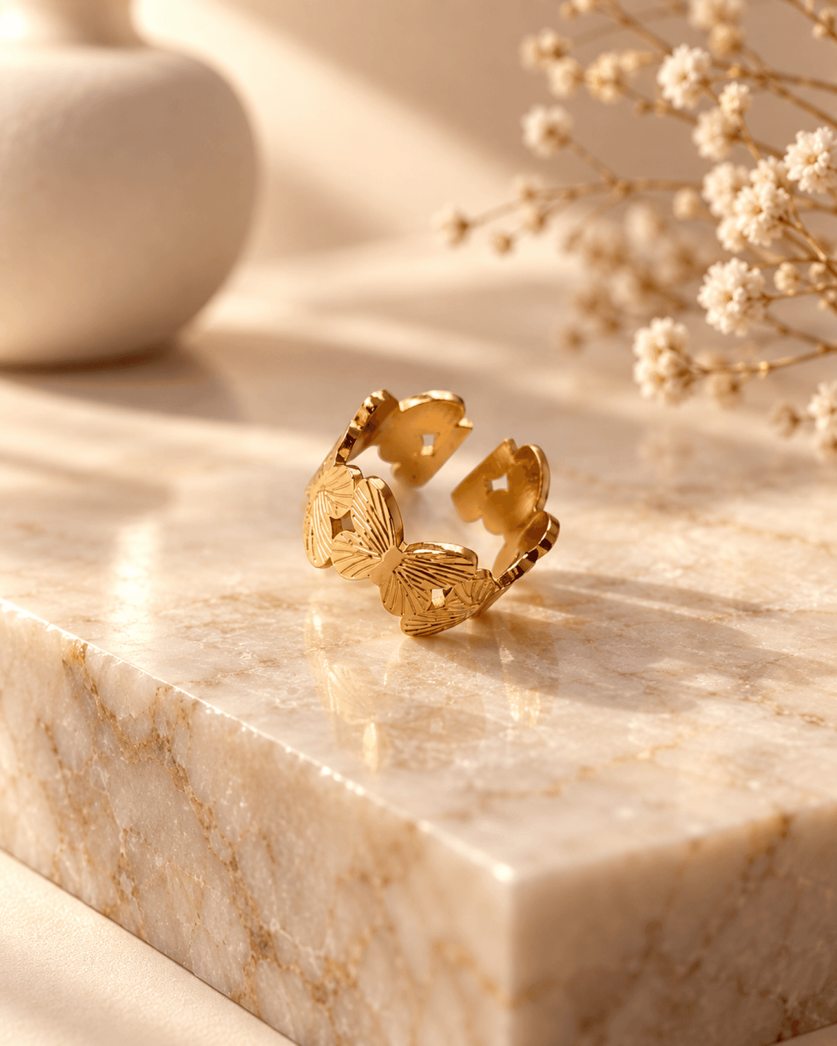 Butterfly anti tarnish ring for women, adjustable gold stylish ring