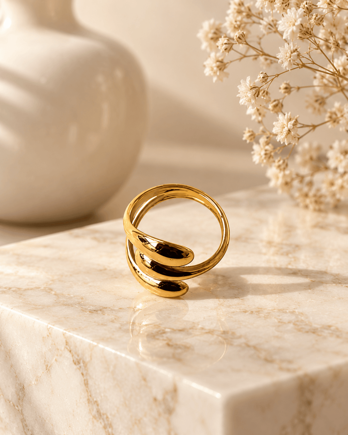 gold spiral anti tarnish ring for women, adjustable daily wear
