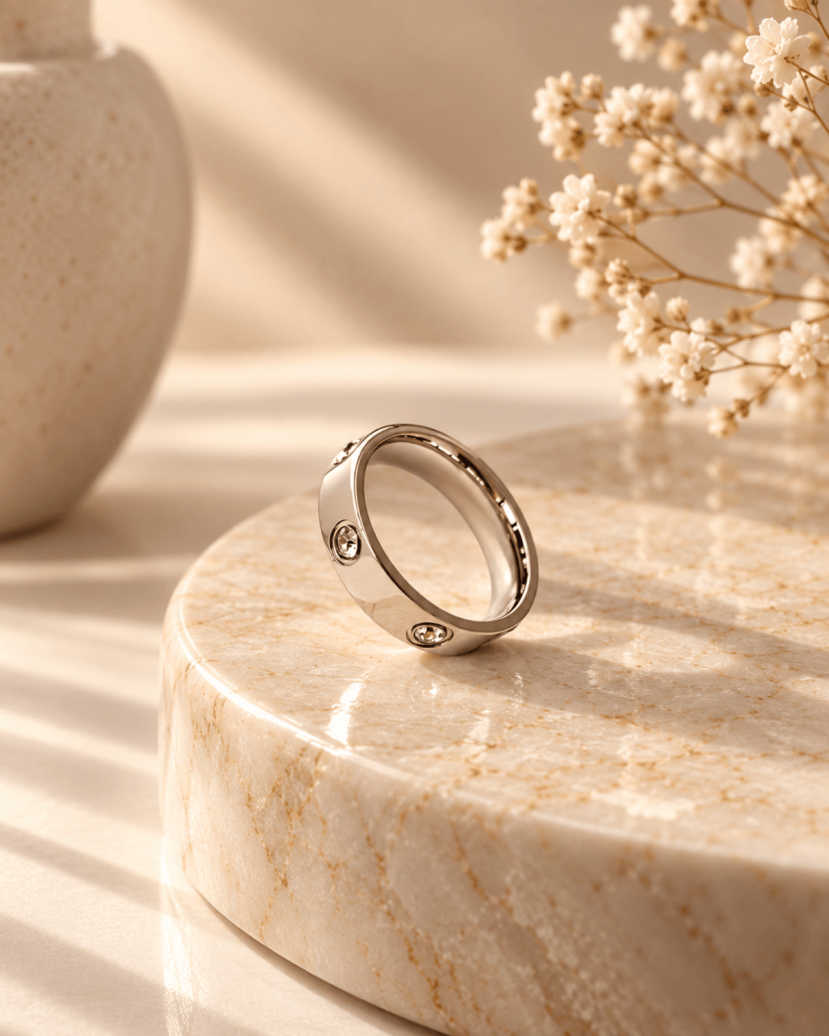 Stylish anti tarnish silver band ring for women with studded stone